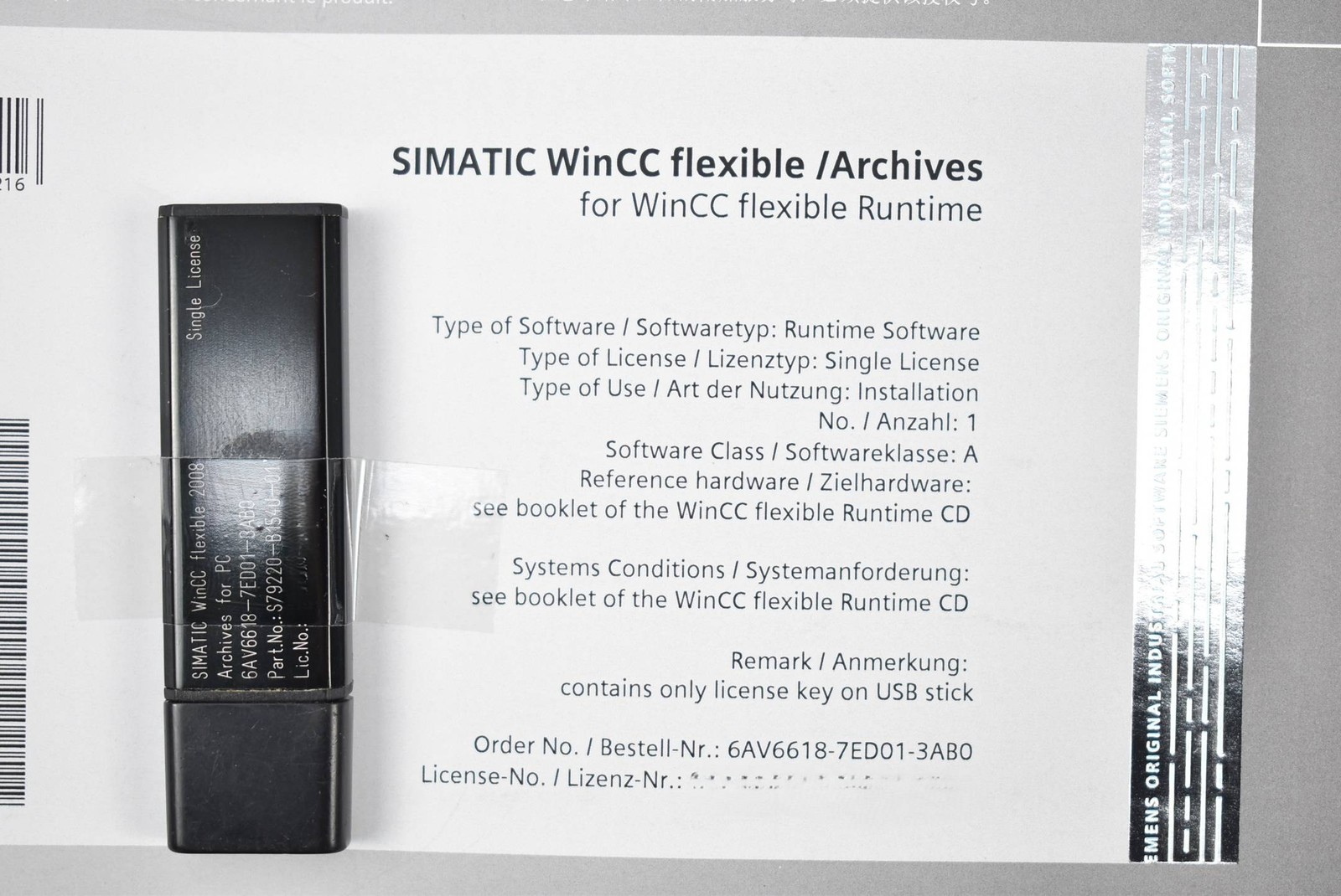 Siemens Simatic WinCC Flexible / Archives 6AV6618-7ED01-3AB0 / 6AV6 618-7ED01-3AB0