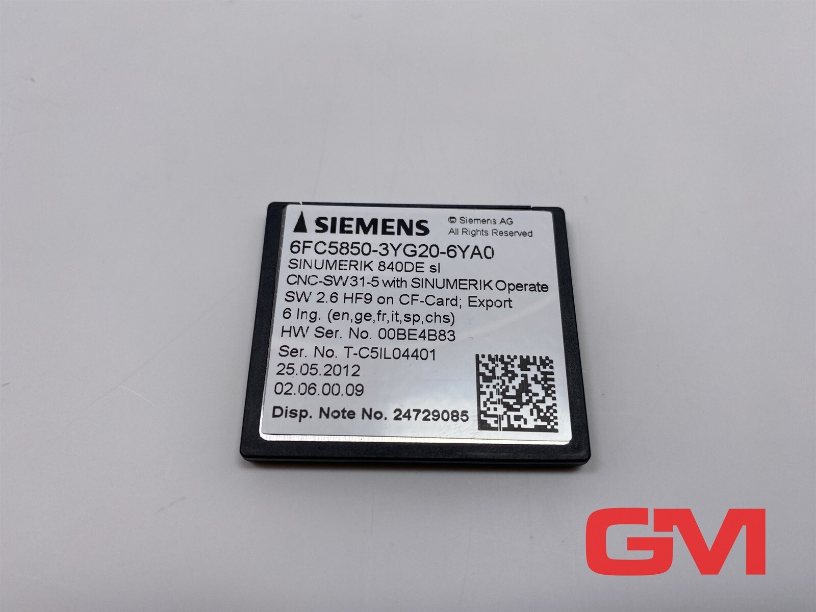 Siemens Card 6FC5850-3YG20-6YA0 SINUMERIK 840DE SL CNC-SW31-5 SW 2.6 HF9