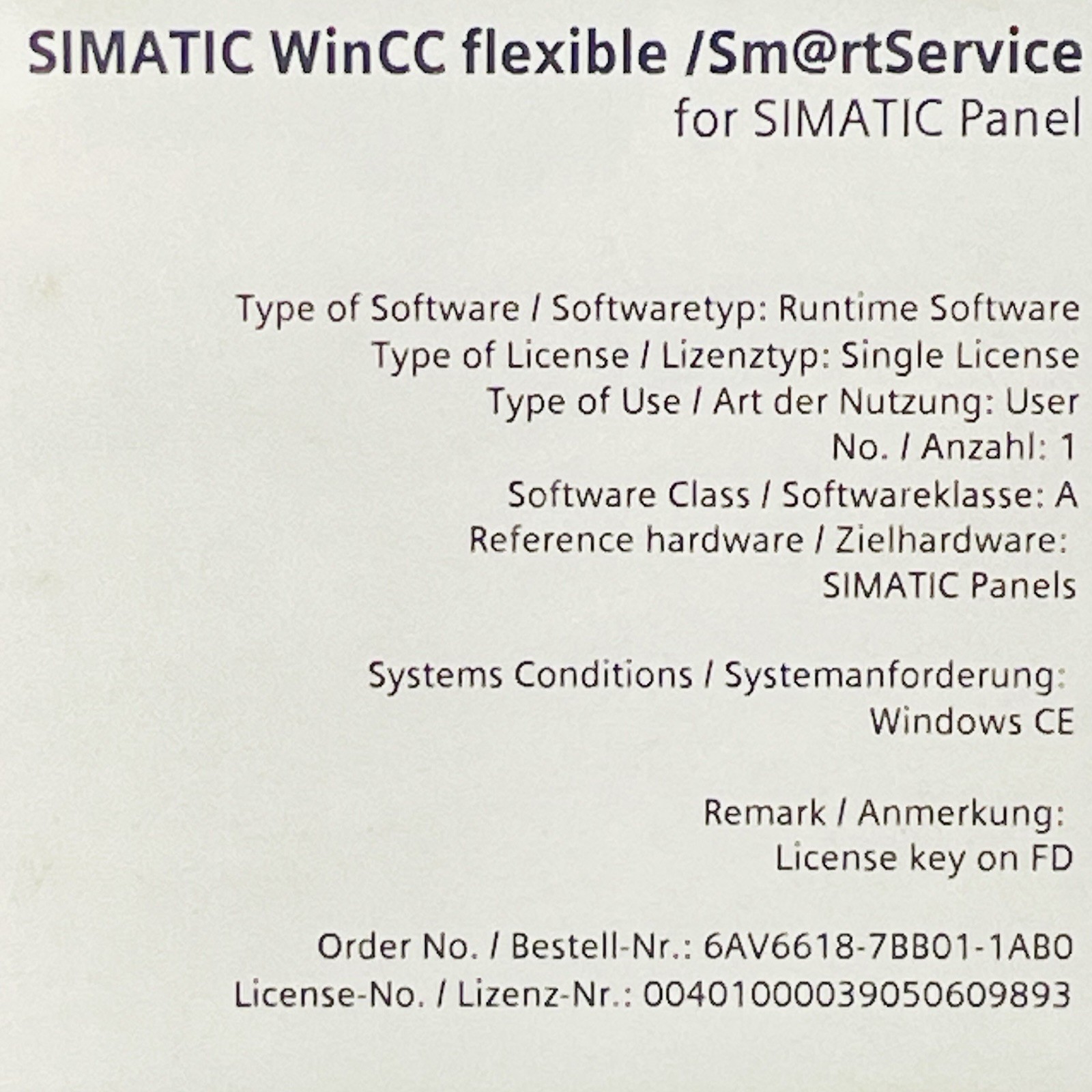Siemens 6AV6 618-7BB01-1AB0 WinCC Flexible Sm@rtAccess For SIMATIC Panel ~NEW~