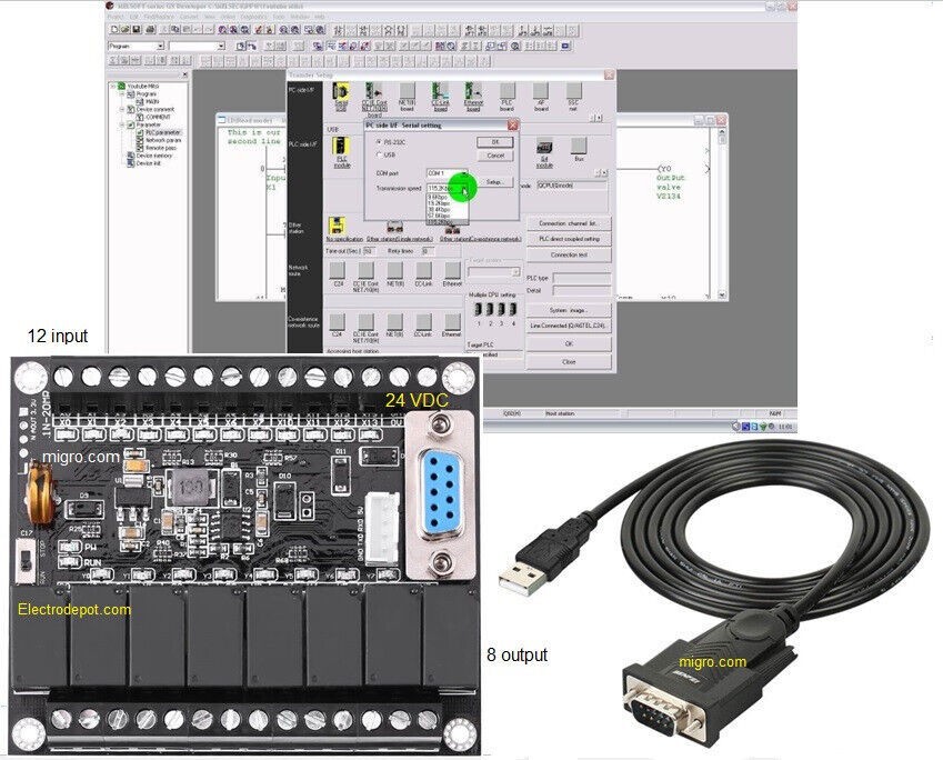 PLC Starter Kit Professional Programmable Controller, Ladder Logic Software 12V