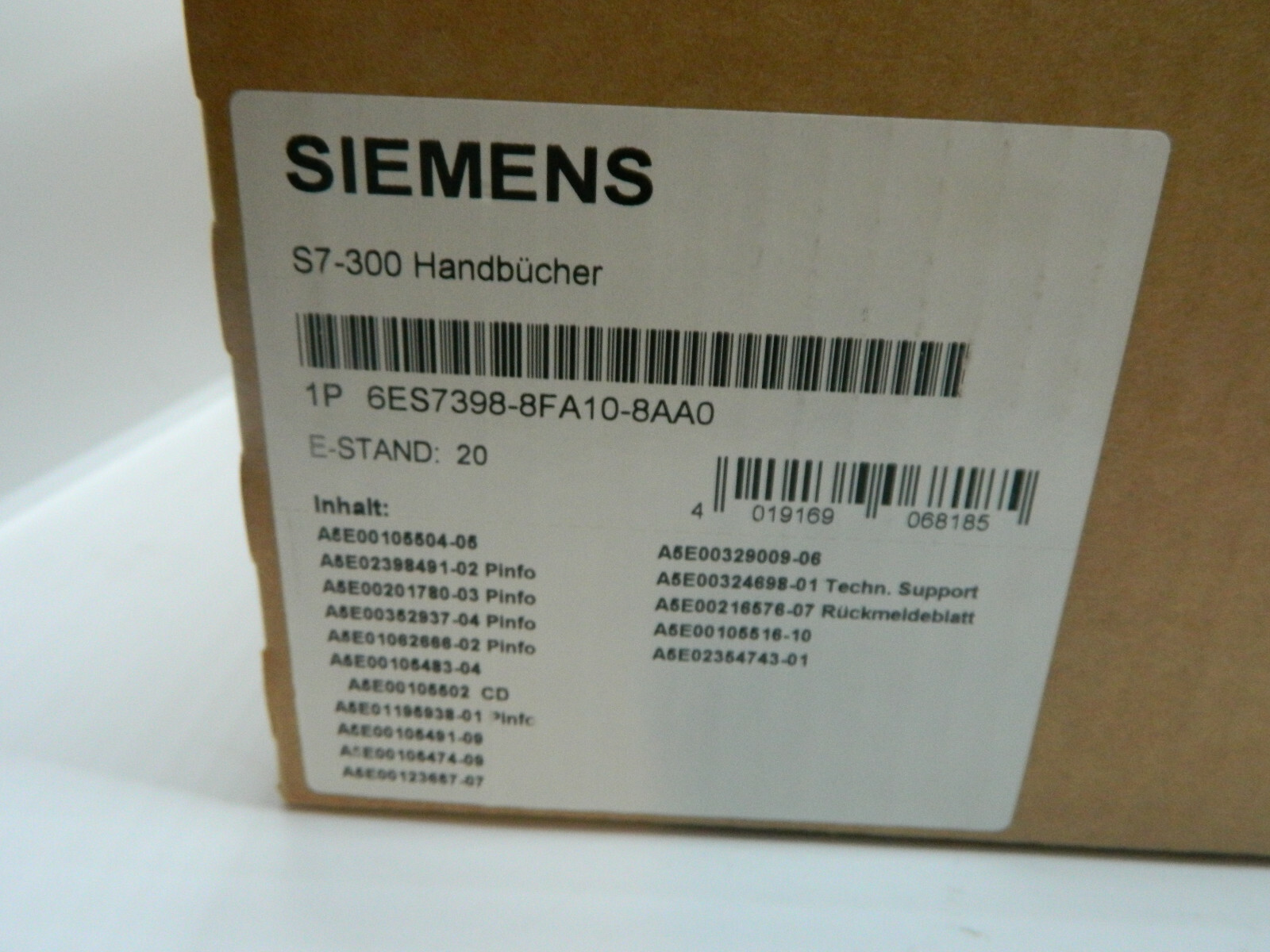 1 x Siemens S7-300 Handbücher 6ES7398-8FA10-8AA0 E-Stand 20