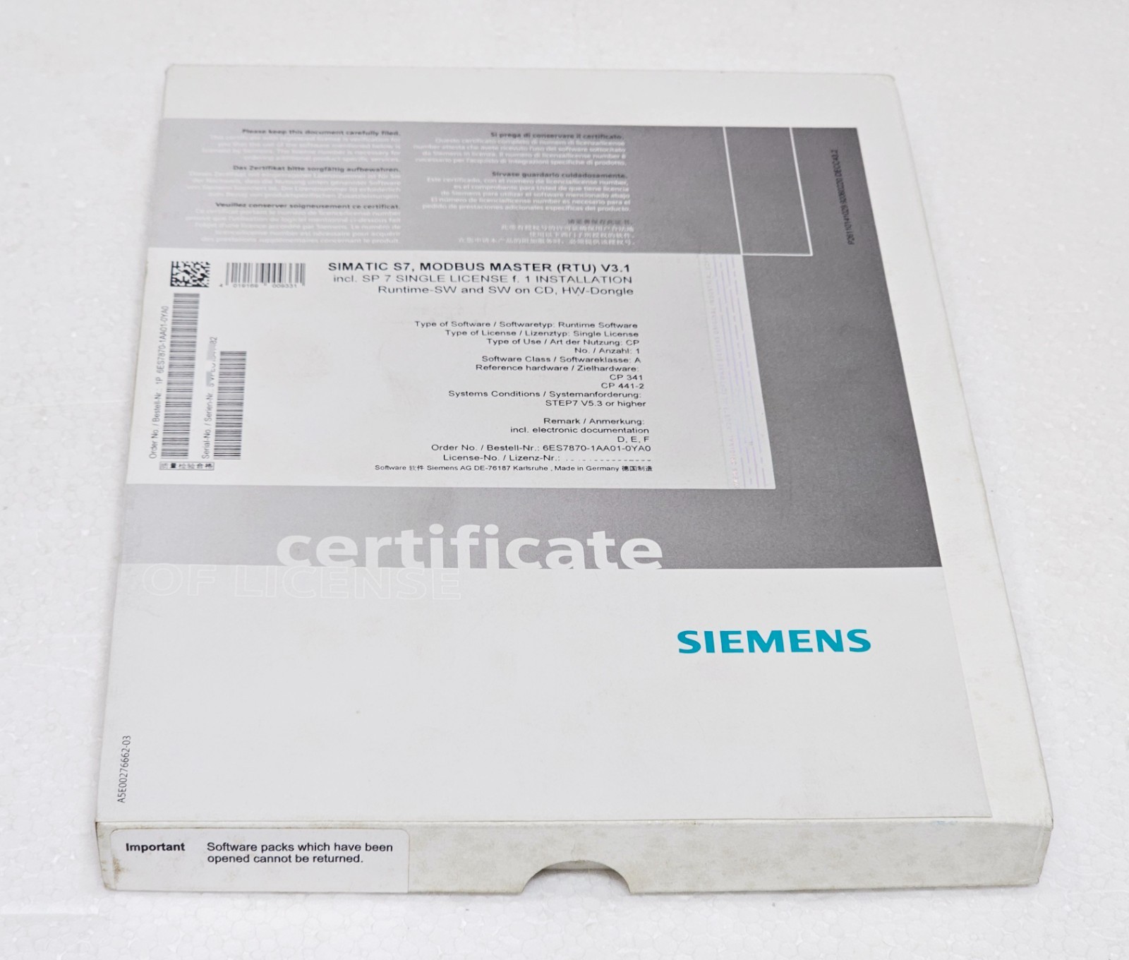 SIEMENS SIMATIC S7, MODBUS MASTER (RTU) V3.1 6ES7870-1AA01-0YA0 Software #1