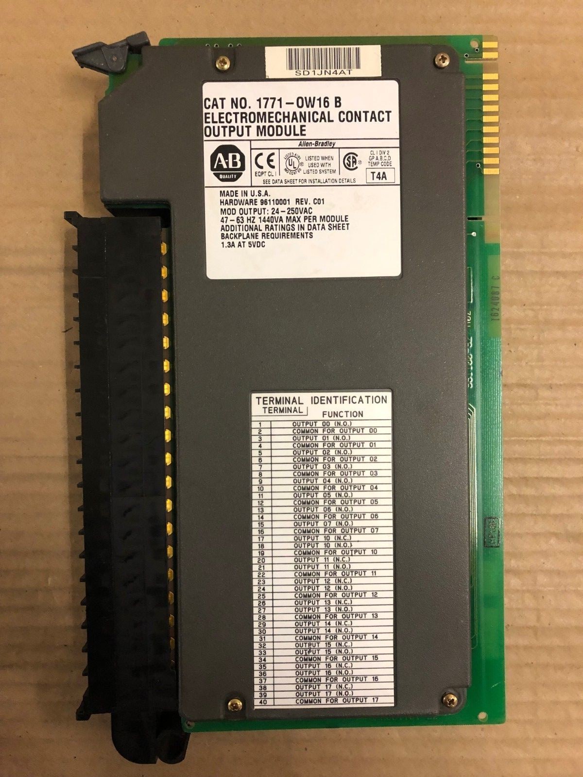 ALLEN BRADLEY 1771-OW16 B ELECTROMECHANICAL CONTACT OUTPUT MODULE KMGM