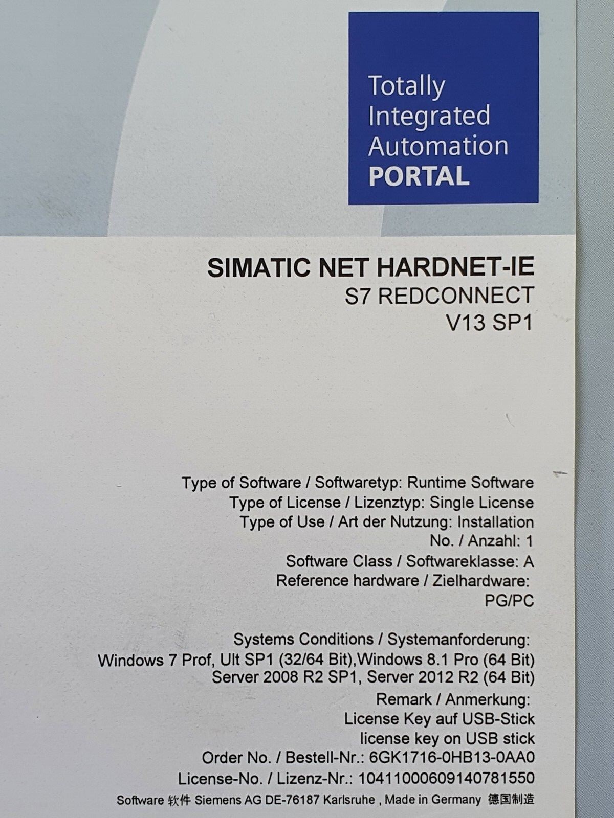 Siemens 6GK1716-0HB13-0AA0 SIMATIC NET HARDNET-IE S7 REDCONNECT V13 NEW