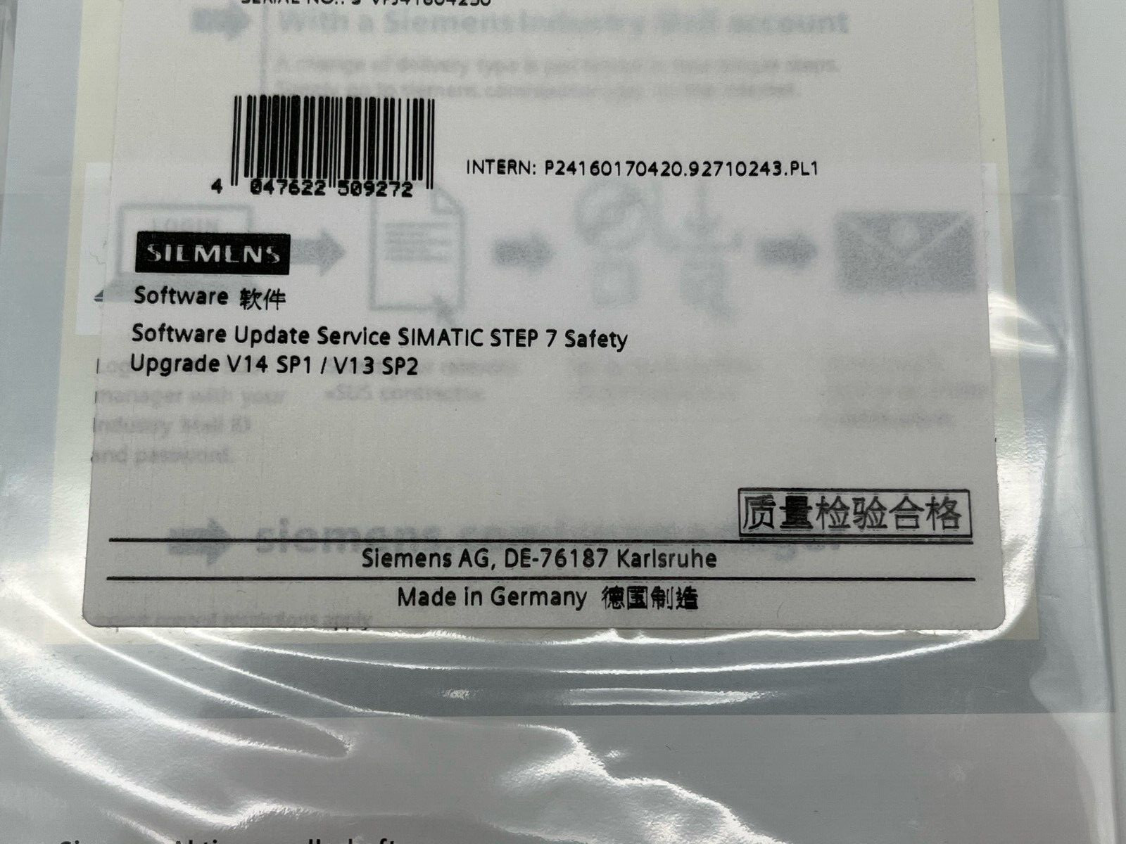 Siemens Simatic Step 7 Safety Upgrade V14 SP1 / V13 SP2 EWK-SUS1076016 Software