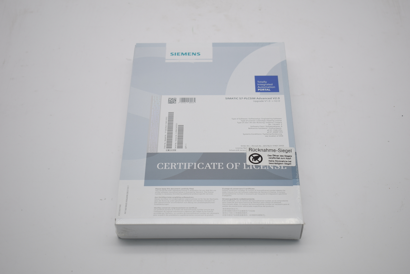 Siemens simatic S7-PLCSIM 6ES7823-1FA01-0YE5 ( 6ES7 823-1FA01-0YE5 ) V.1.0->V2.0
