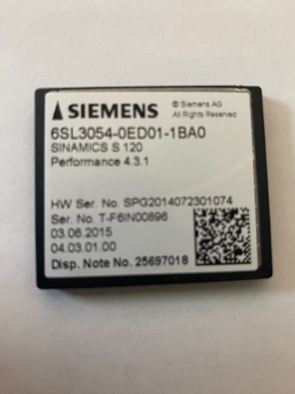 SIEMENS 6SL3054-0EG01-1BA0 SINAMICS S120 COMPACT FLASH CARD