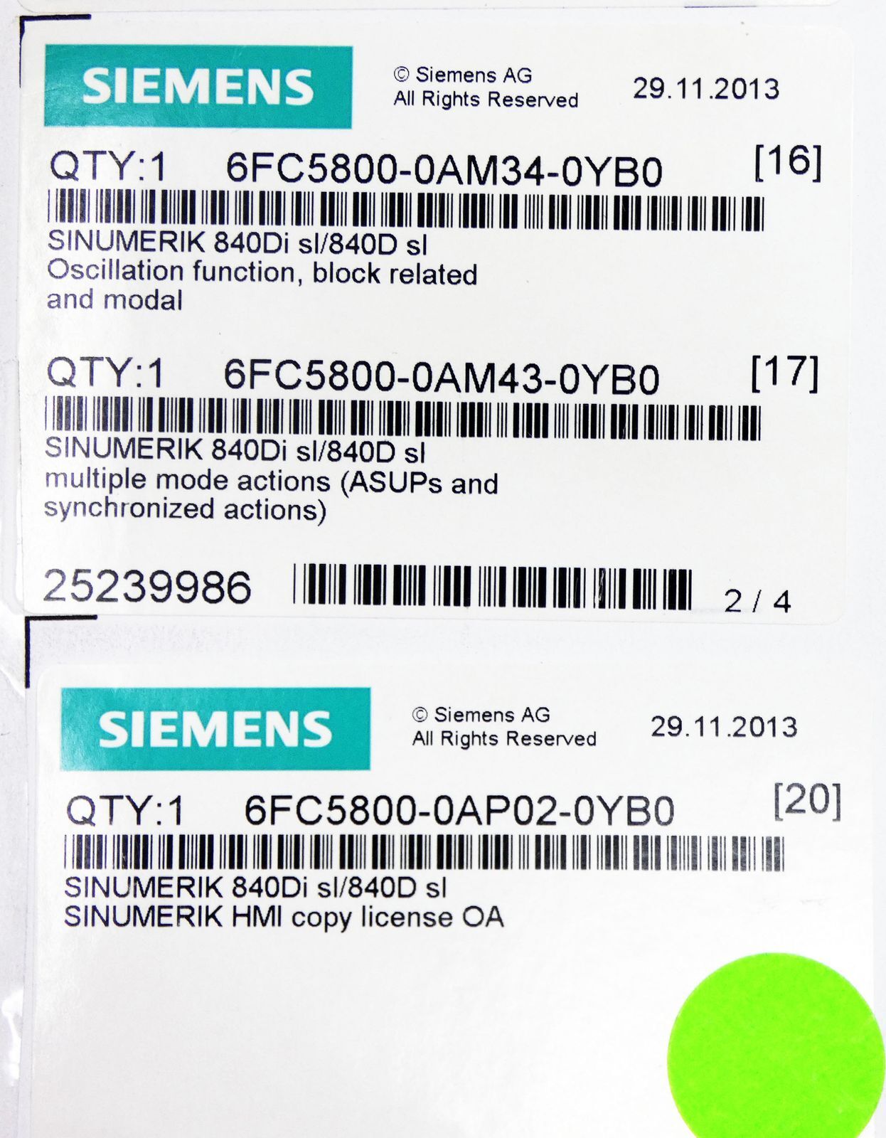 Siemens Sinumerik 6FC5850-1YG23-3YA0-Z Z=A01+B02+C75+M34+M43+M64+P02 -Unused-