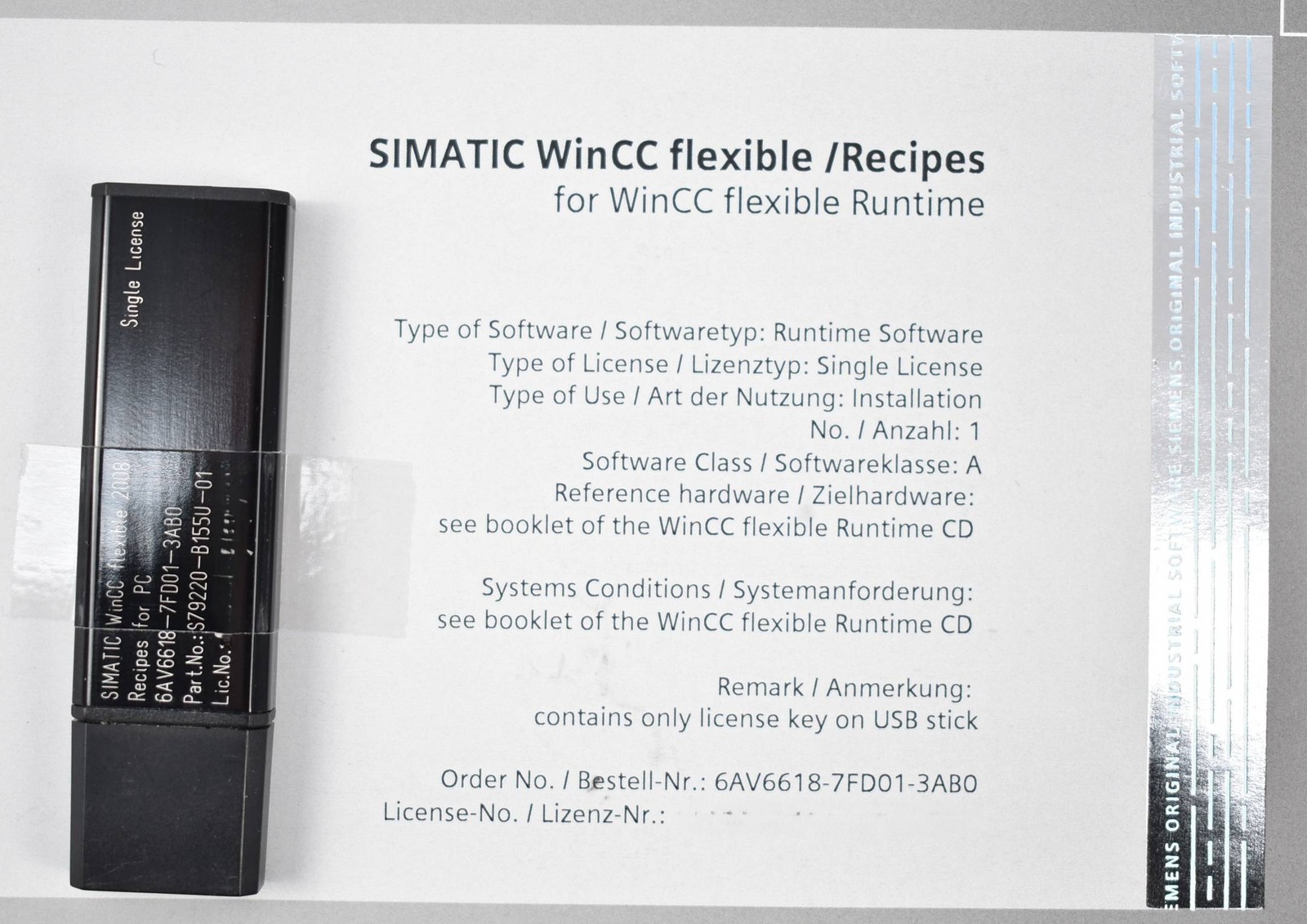 Siemens Simatic WinCC Flexible / Recipes 6AV6618-7FD01-3AB0 // 6AV6 618-7FD01-3AB0