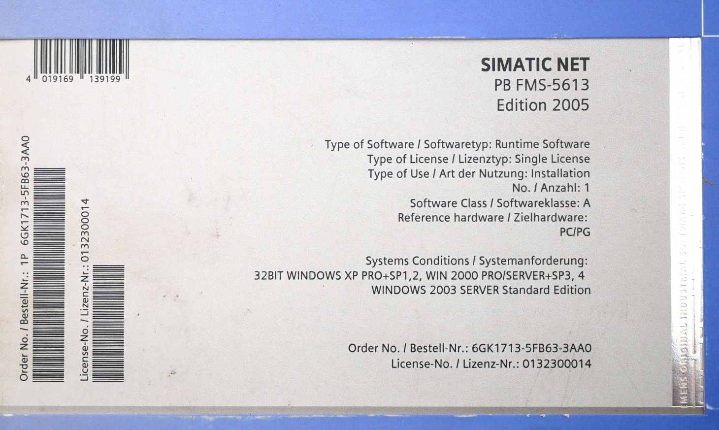 Siemens SIMATIC NET 6GK1713-5FB63-3AA0 Software -Unused/Original Packaging-