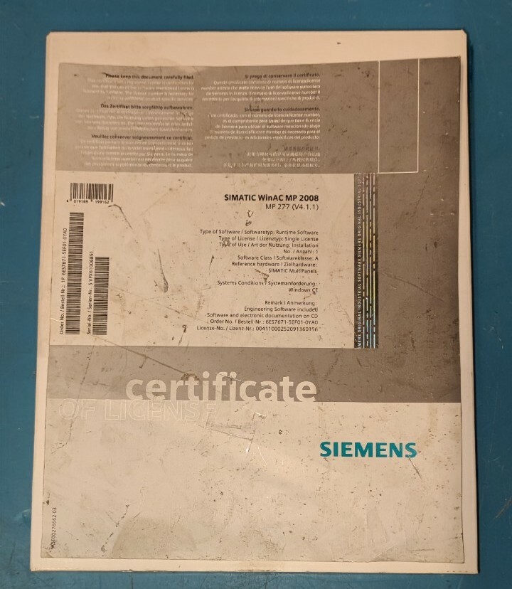 SIEMENS SIMATIC WinAC MP 2008 MP 277 (V4.1.1) 6ES7671-5EF01-0YA0