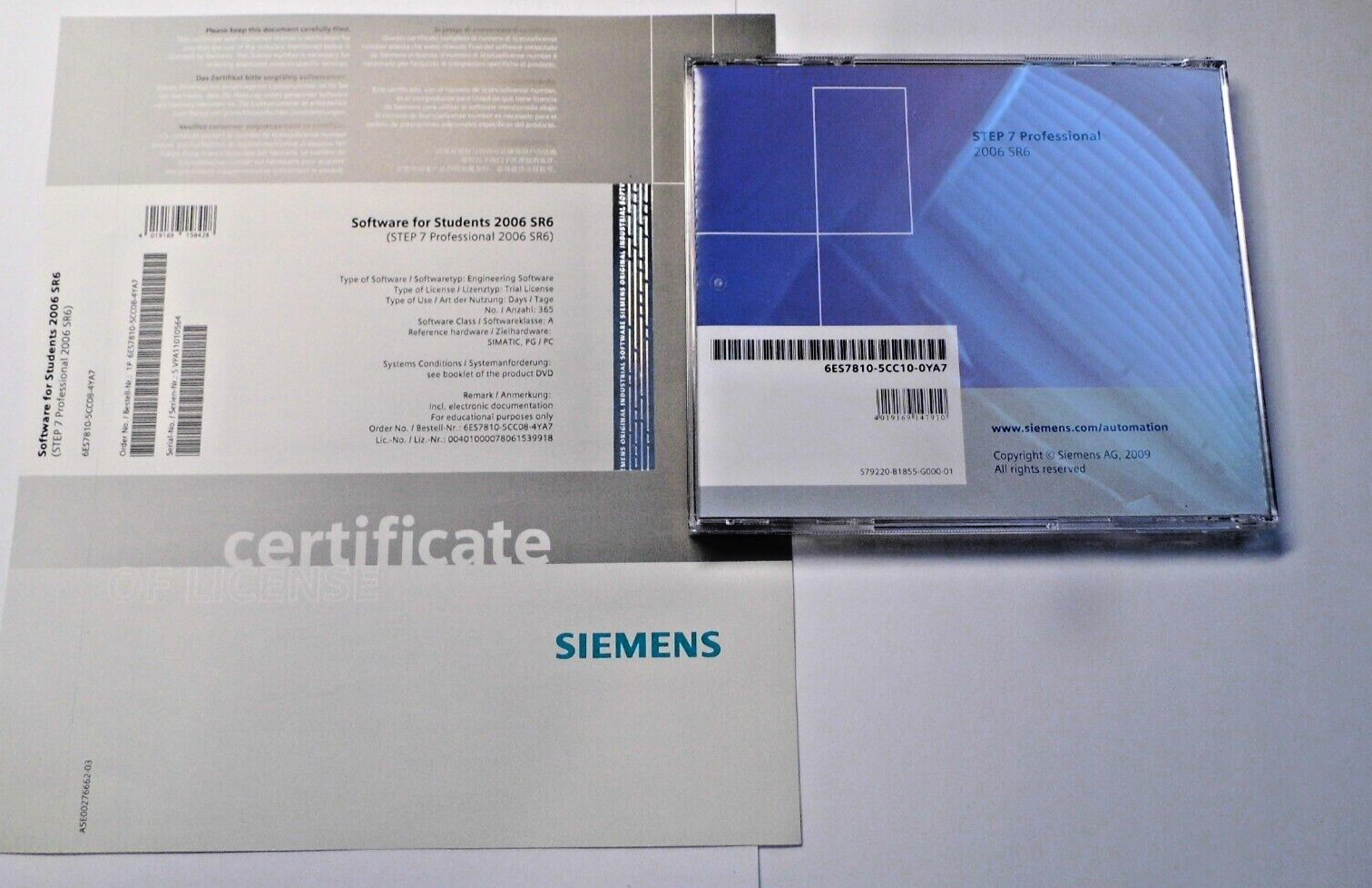 Siemens Step 7 Professional 2006 SR6 Simatic Software 6ES7810-5CC10 / 5CC08-4YA7