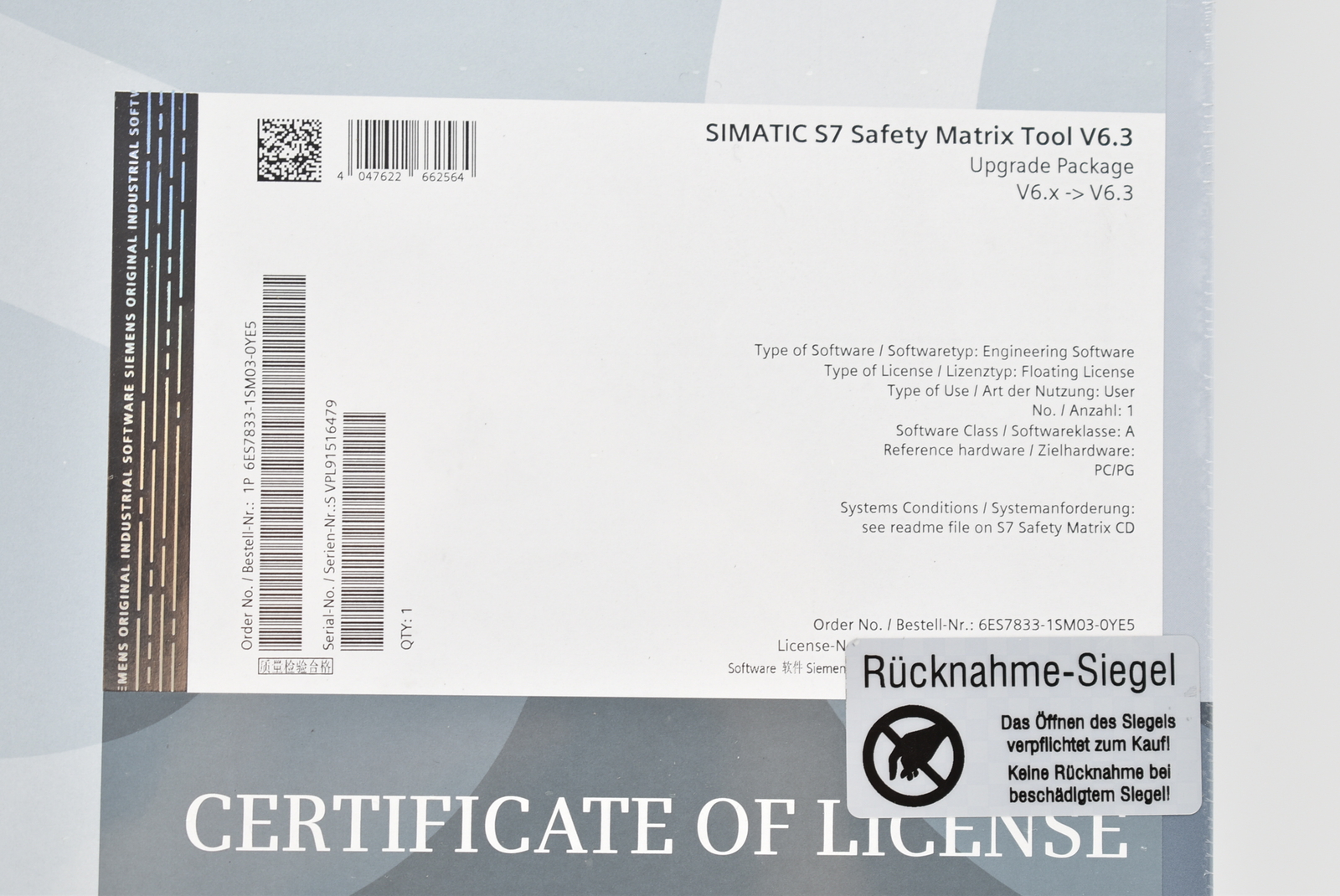 Siemens Simatic S7 Safety Matrix Tool 6ES7833-1SM03-0YA5 ( 6ES7 833-1SM03-0YA5 )