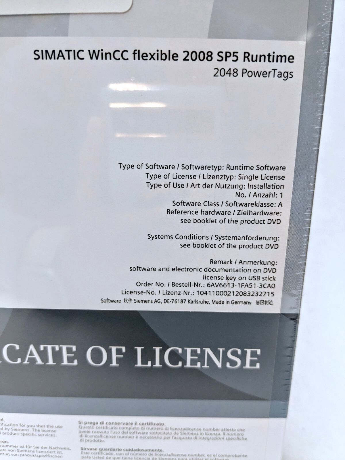 New Siemens 6AV6613-1FA51-3CA0 Simatic WinCC Flexible 2008 SP5 Runtime License