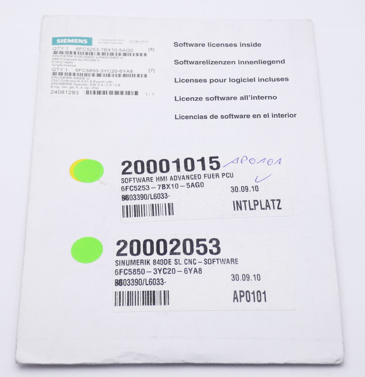 Siemens Sinumerik 6FC5 253-7BX10-5AG0 + 6FC5 850-3YC20-6YA8 -Unused/Original Packaging-