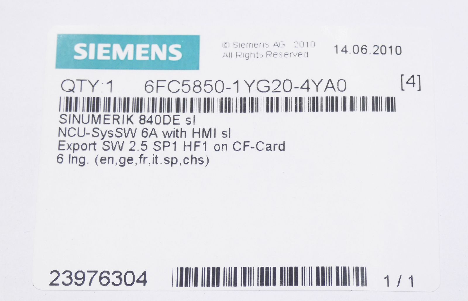 Siemens Sinumerik 6FC5 850-1YG20-4YA0 -Unused/Original Packaging-