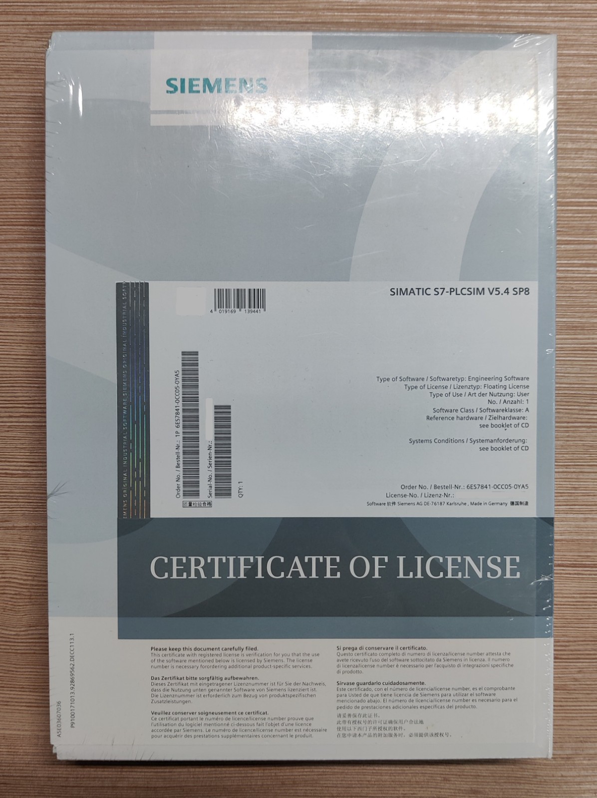 SIMATIC S7, S7-PLCSIM V5.4 SP8 Floating License No. 6ES7841-0CC05-0YA5 in Original Box