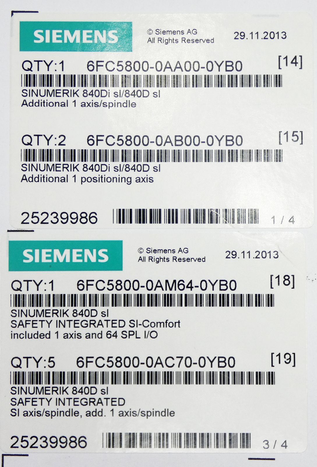 Siemens Sinumerik 6FC5850-1YG23-3YA0-Z Z=A01+B02+C75+M34+M43+M64+P02 -Unused-