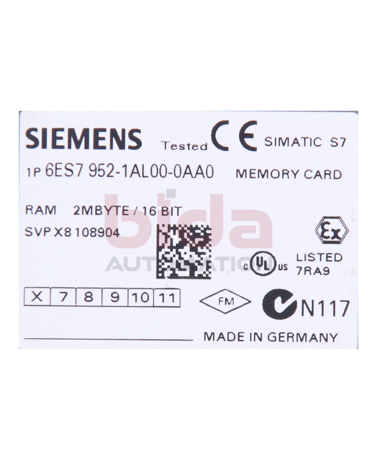 Siemens 6ES7952-1AL00-0AA0 / 6ES7 952-1AL00-0AA0 SIMATIC S7, RAM Memory Card /