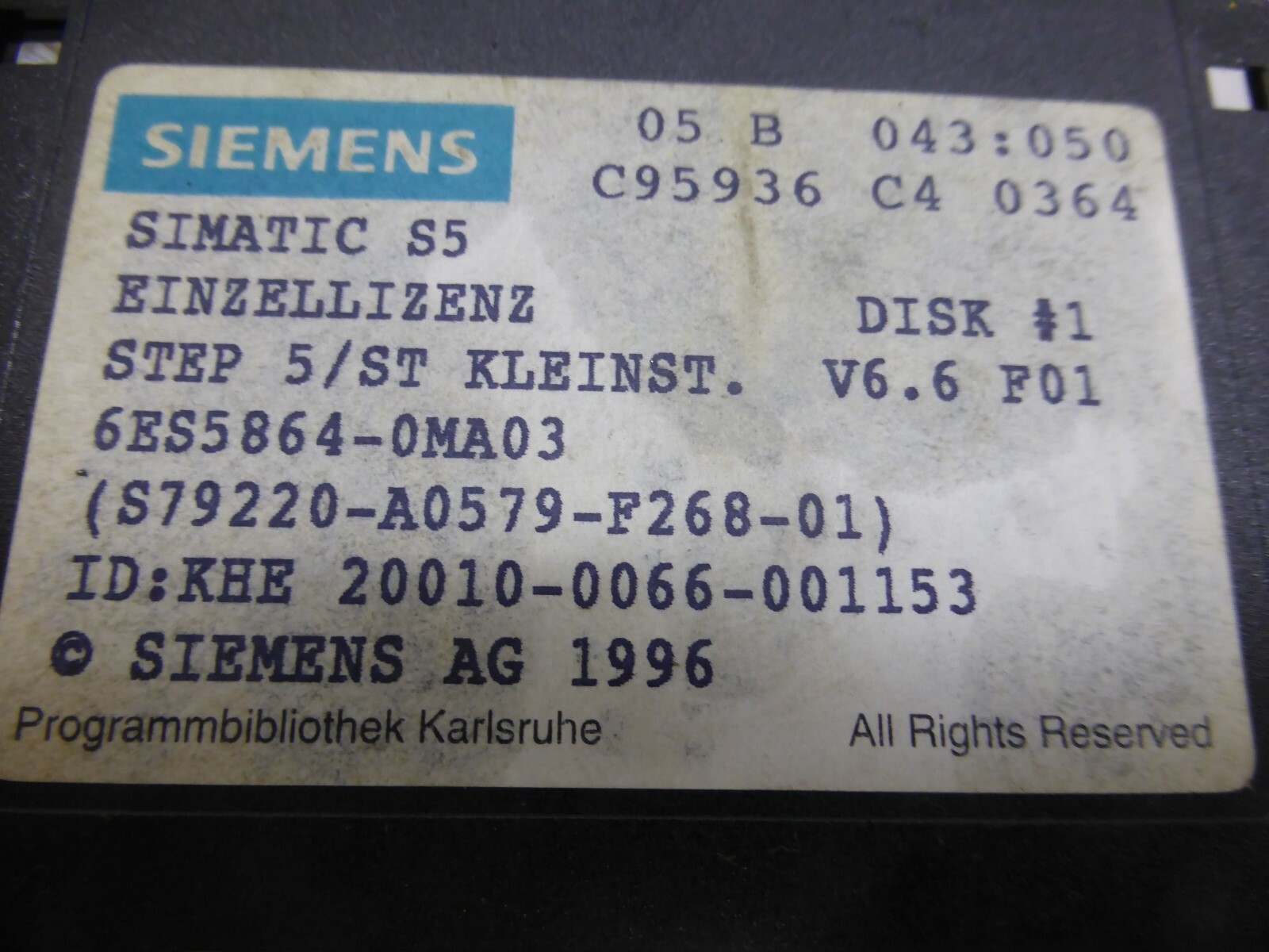 Siemens Simatic S5 Single License STEP 5/ST Smallest. 6ES5 864-0MA03 DISK #1,2,3