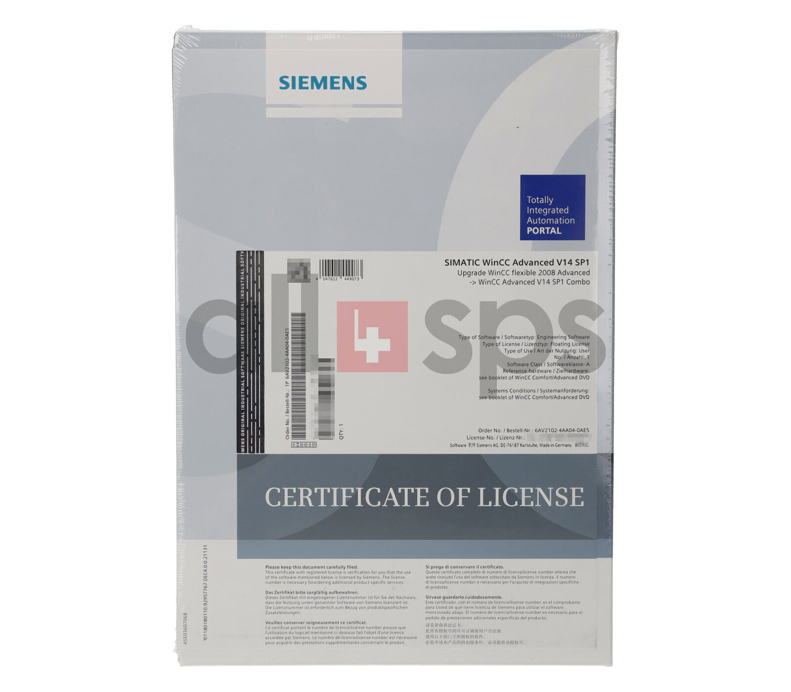 SIMATIC WINCC ADVANCED V14 SP1 UPGR WINCC FLEXIBLE 2008, 6AV2102-4AA04-0AE5 (NS)