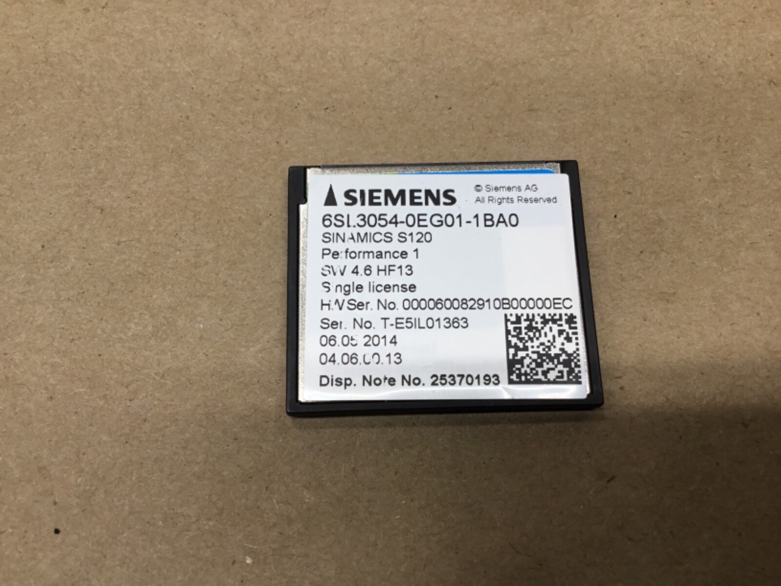 SIEMENS 6SL3054-0EG01-1BA0 SINAMICS S120 COMPACT FLASH CARD #37B25CW