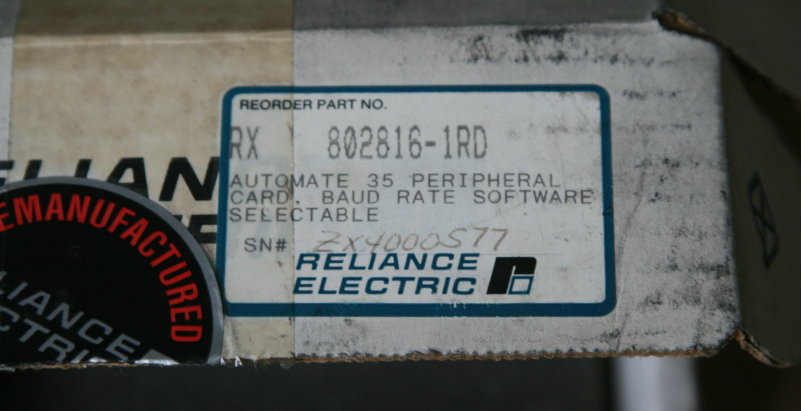 Reliance RX 802816-1RD Automate 35 Peripheral card Baud Rate Software Selectable