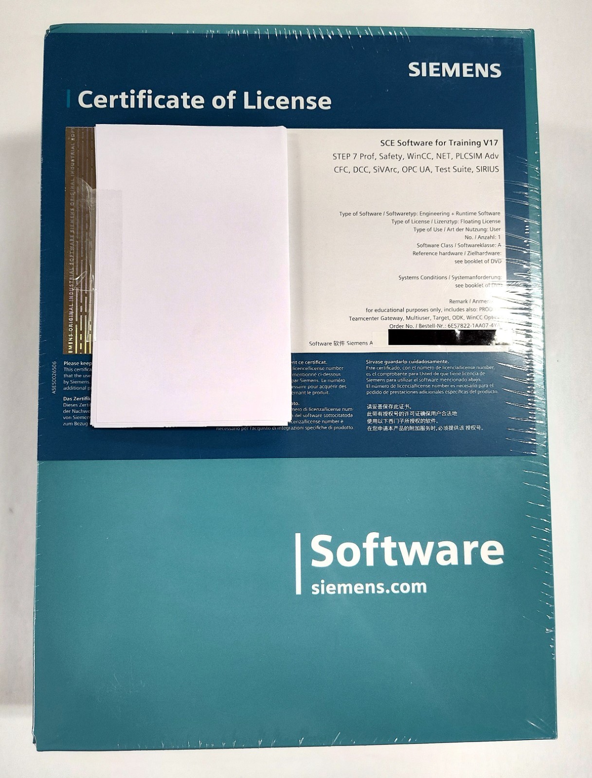 Unopened Genuine Siemens TIA Portal V17 Software Trainer Pack 6ES7822-1AA07-4YA5