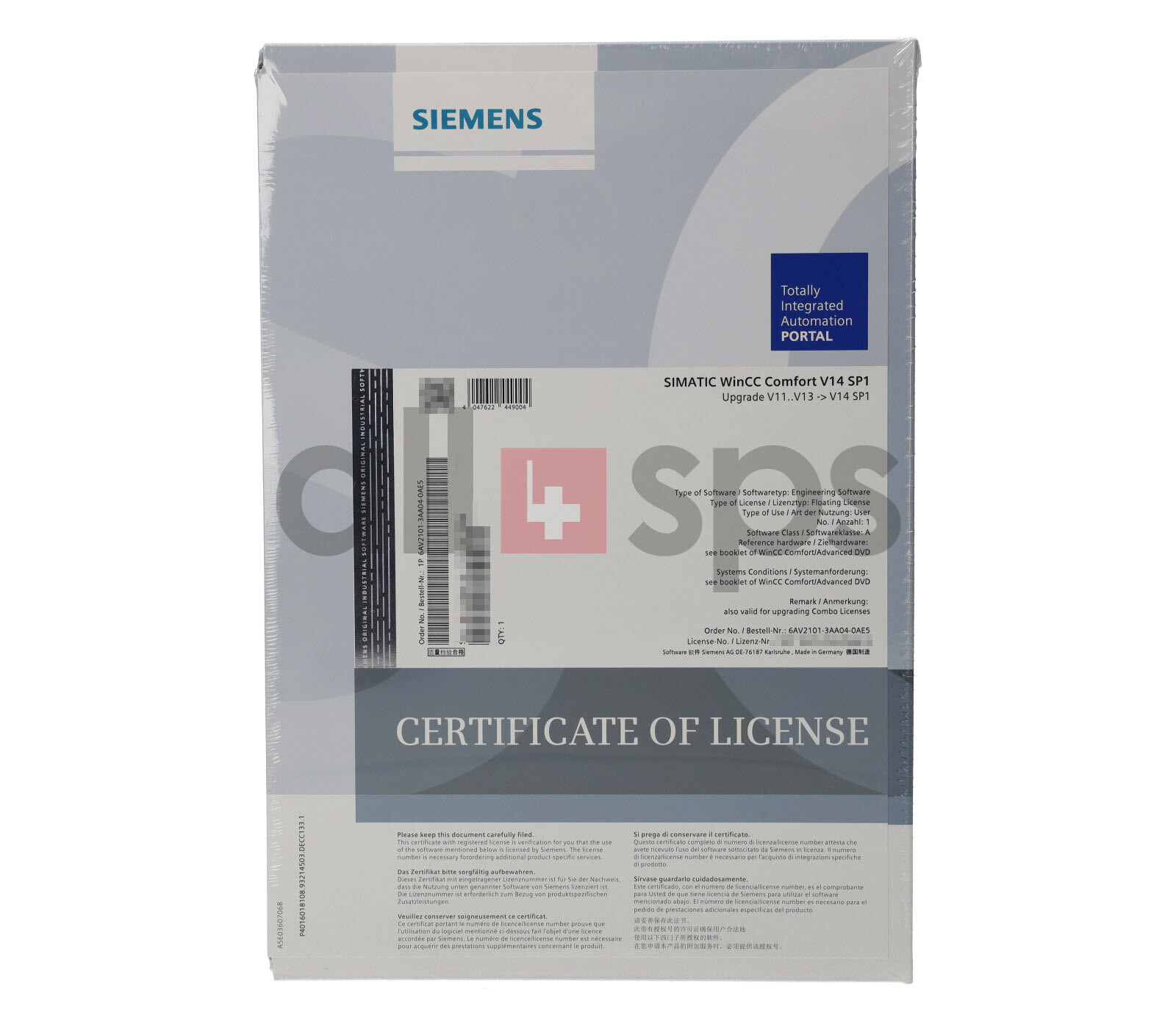 SIMATIC WINCC COMFORT V14 SP1 UPGRADE V11-V13-> V14 SP1, 6AV2101-3AA04-0AE5 (NS)