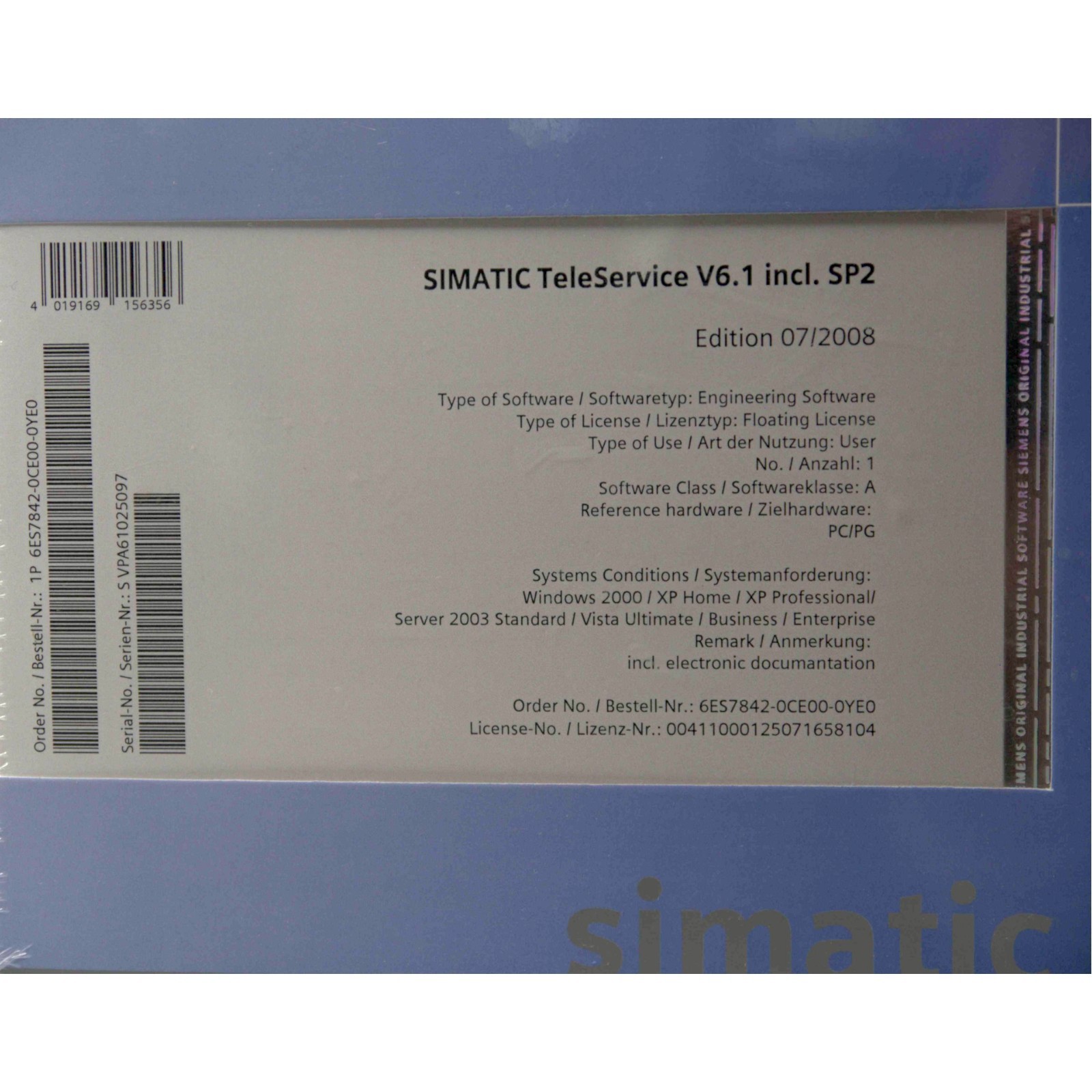 SIEMENS 6ES7842-0CE00-0YE0 SIMATIC S7 TELESERVICE V6.1