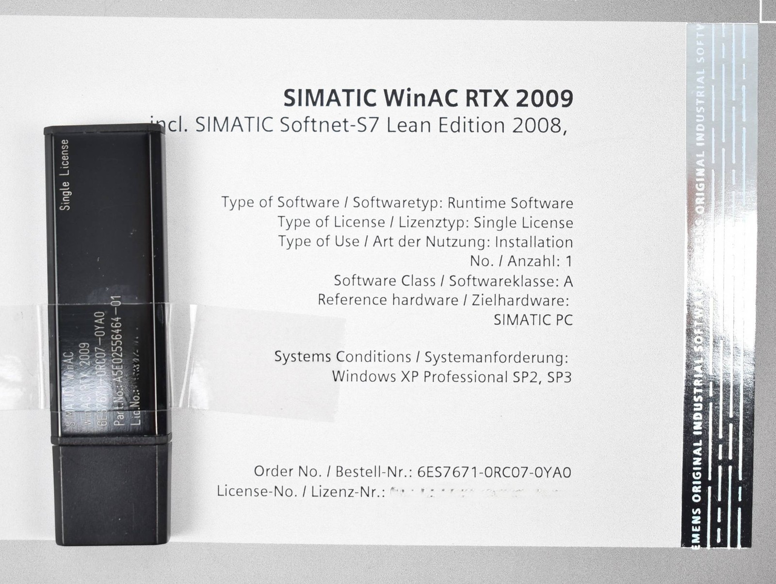 Siemens Simatic WinAC RTX 2009 6ES7671-0RC07-0YA0 ( 6ES7 671-0RC07-0YA0 )