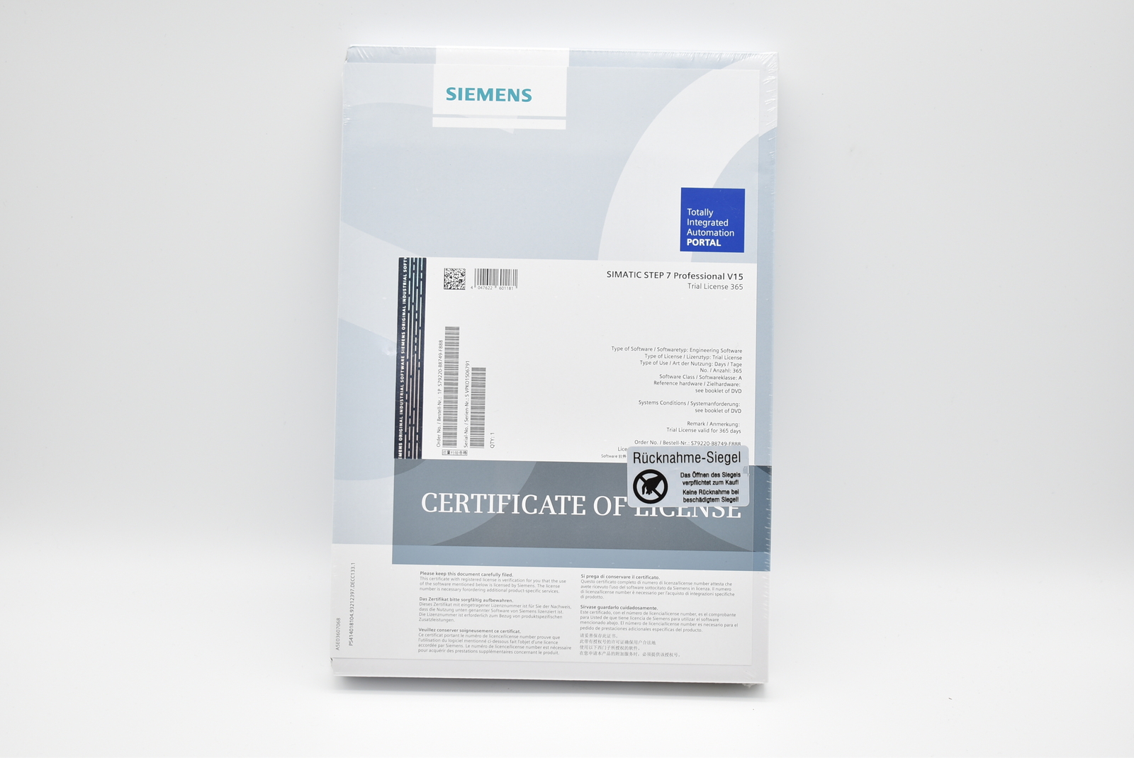 Siemens simatic STEP 7 Prof. V15.1 Engineering software S79220-B8749-F888