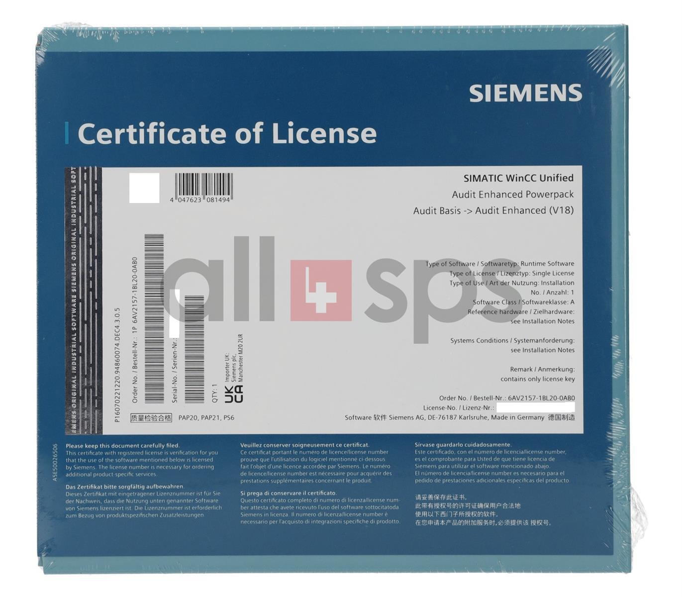 SIMATIC WINCC UNIFIED AUDIT ENHANCED POWERPACK V18 – 6AV2157-1BL20-0AB0 (NS)