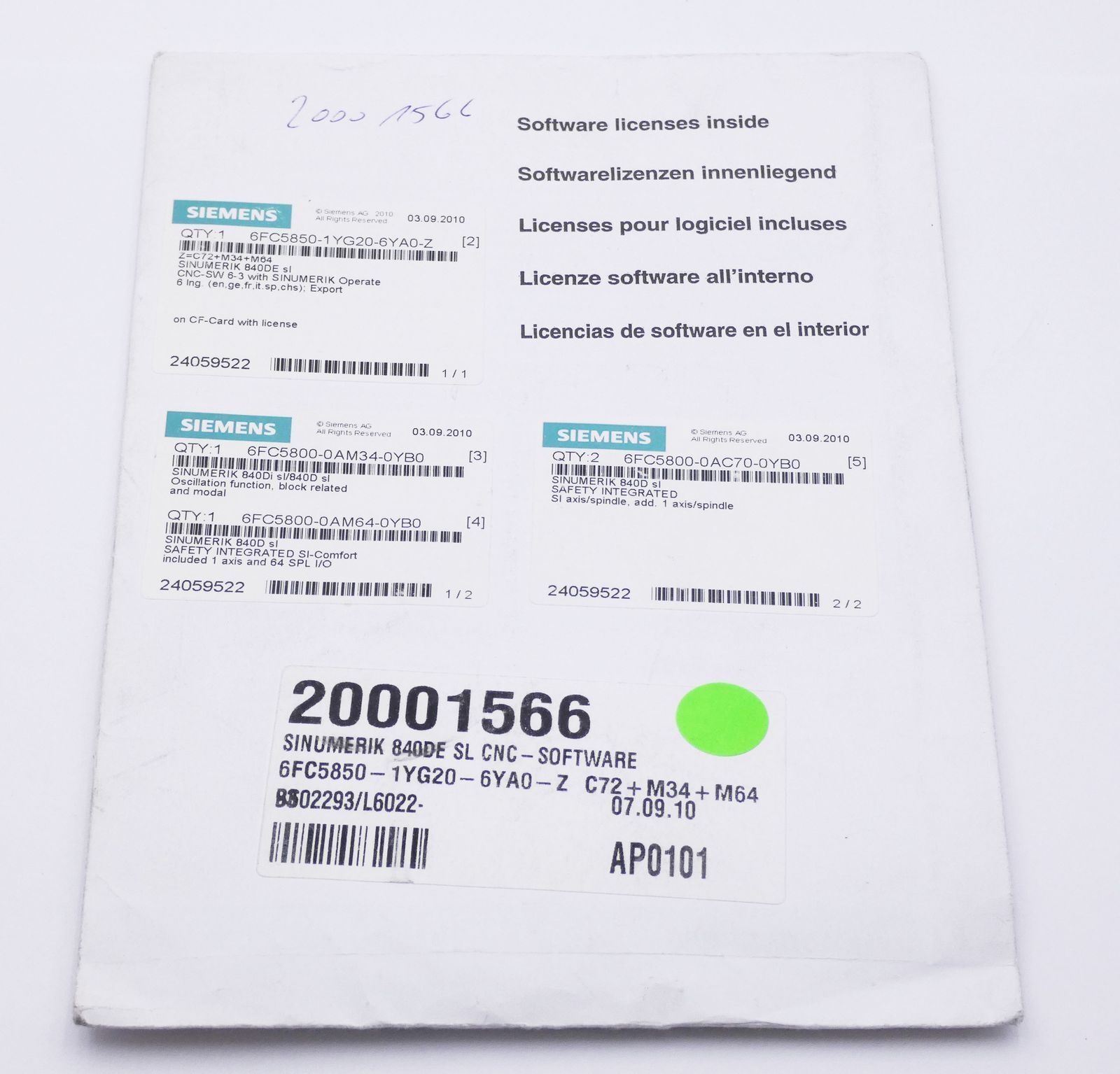 Siemens Sinumerik 6FC58 50-1YG20-6YA0-Z + 6FC5 800-0AM34-0YB0 -unused/original packaging