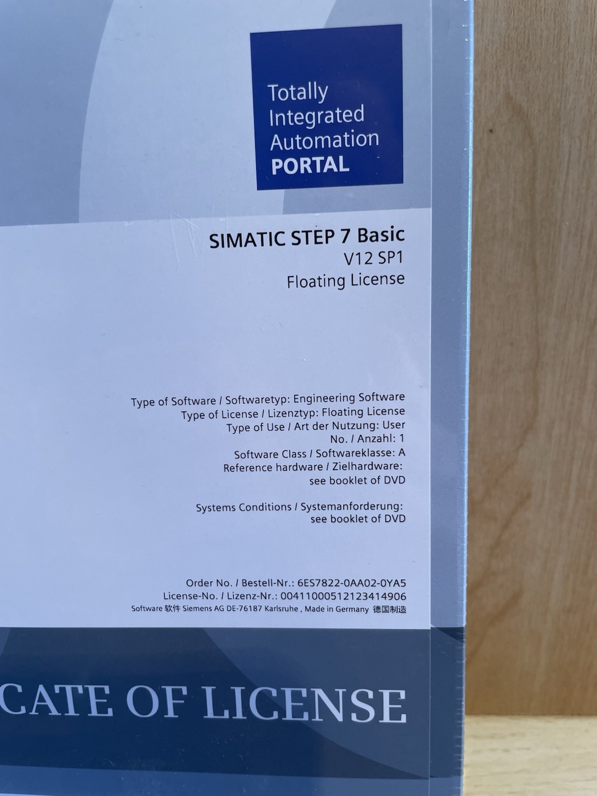 Siemens Simatic Step 7 Basic V12 Software unopened with license 6ES78220AA020YA5