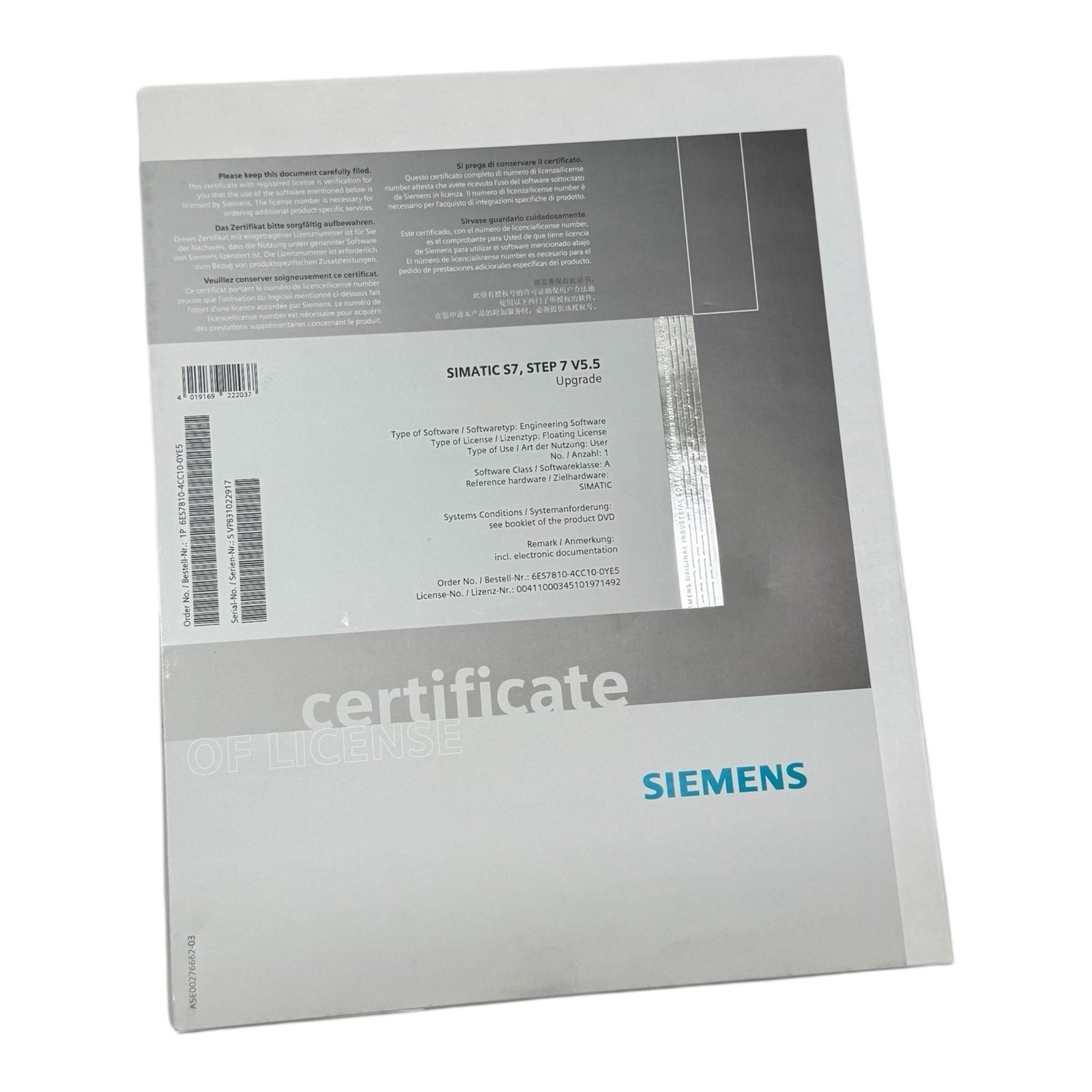 Siemens SIMATIC STEP 7 V5.5 Upgrade Engineering Software License & Media