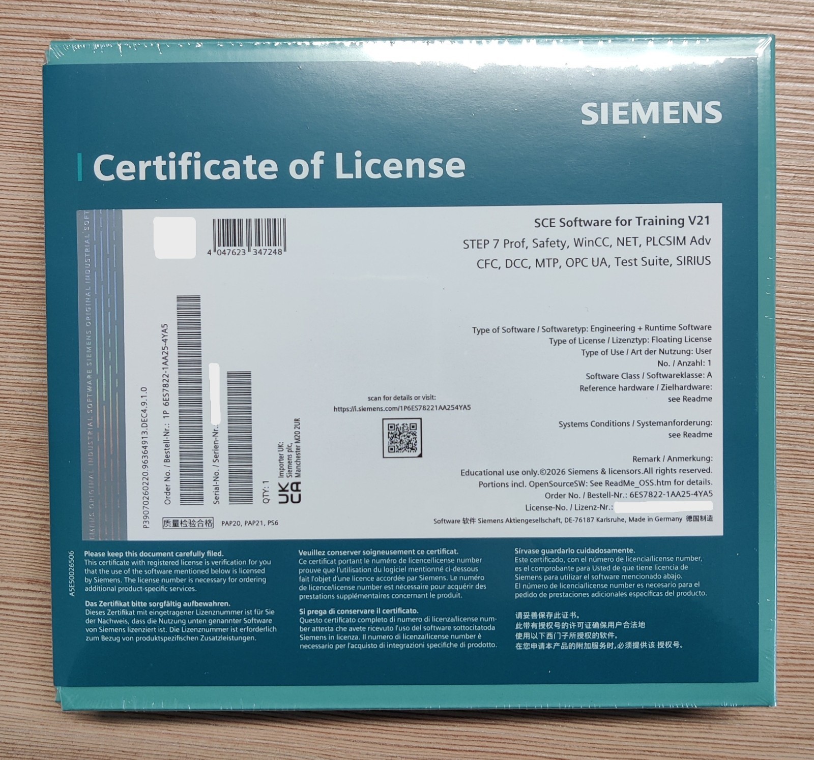 Siemens SCE SW for Training V21 6ES7822-1AA25-4YA5