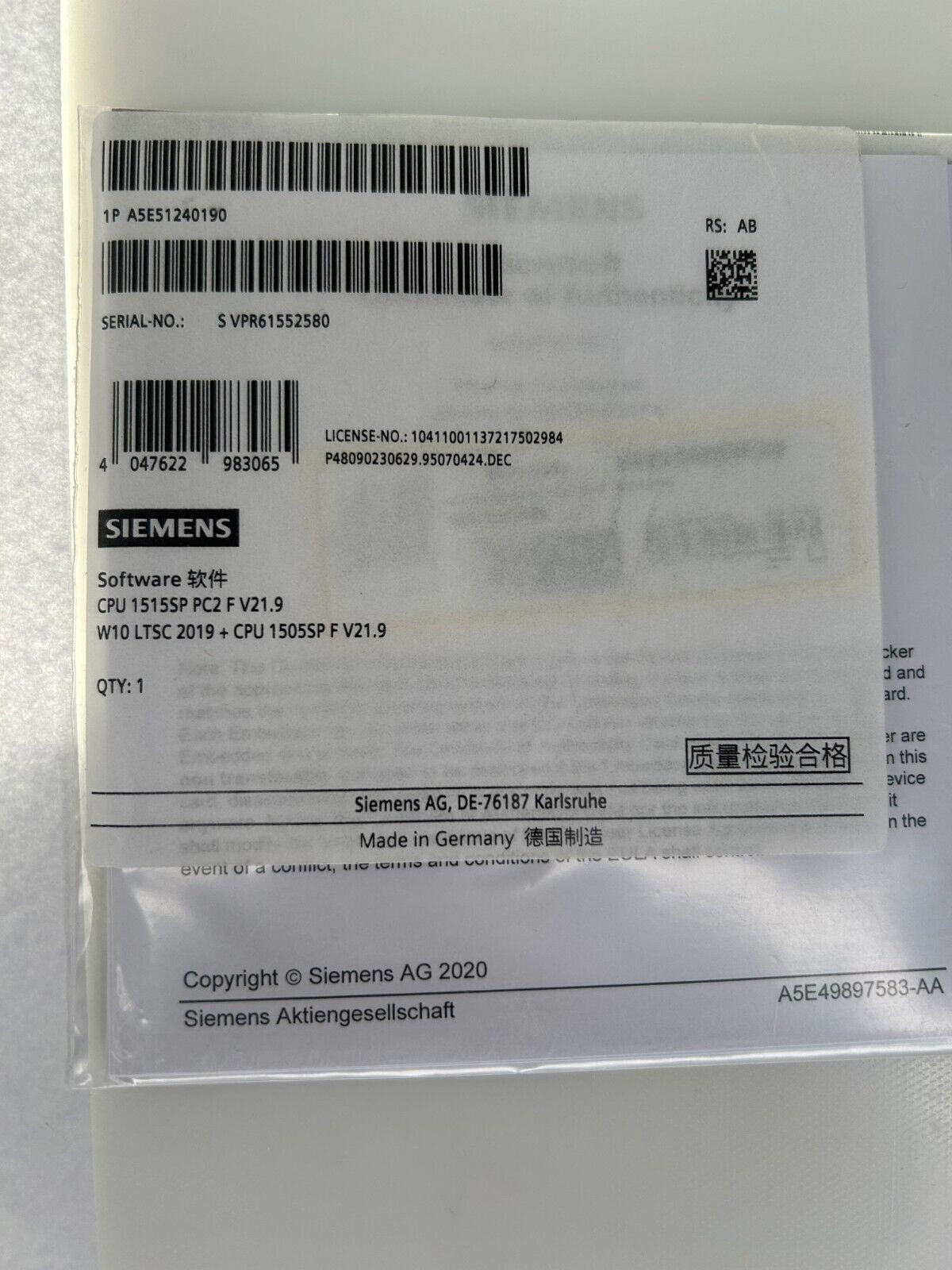 SIMATIC Software Pack PLC F, License for 1P 6ES7677-2SB42-0GB0