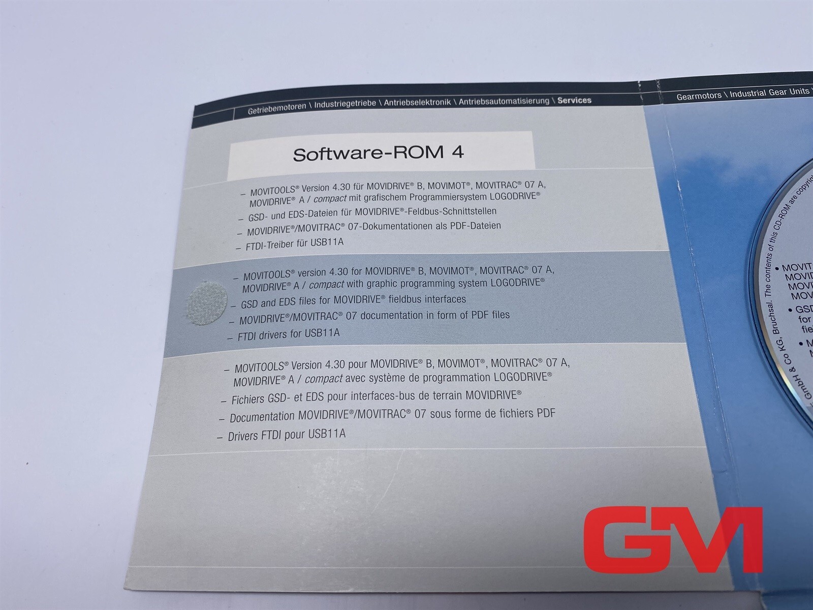 SEW Eurodrive Software-ROM 4 MOVITOOLS Version 4.30 Edition 10/2005 SW-ROM 4