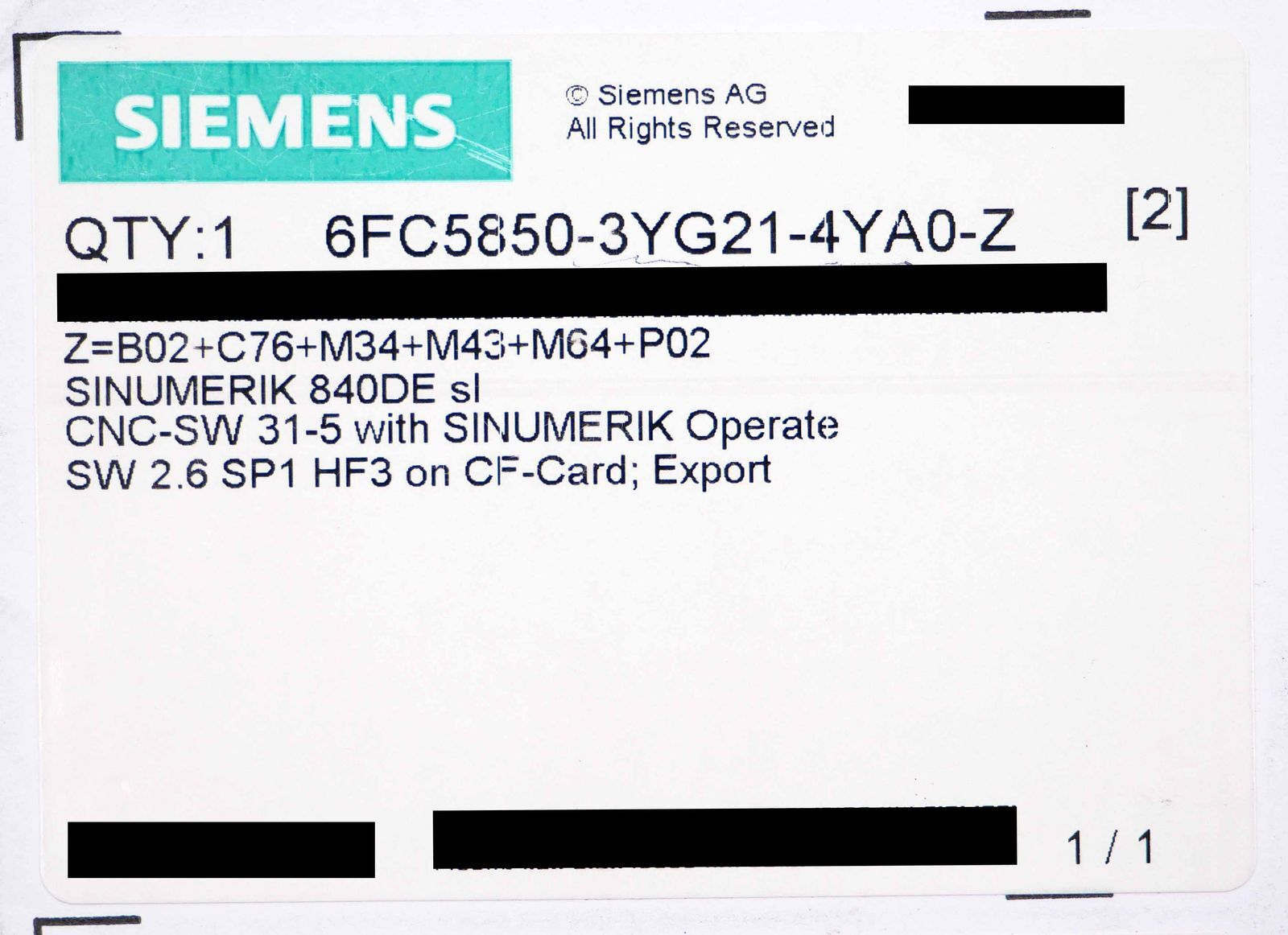 Siemens SINUMERIK 840DE sl 6FC5850-3YG21-4YA0-Z Z=B02+C76+M34+M64+P02 -sealed-