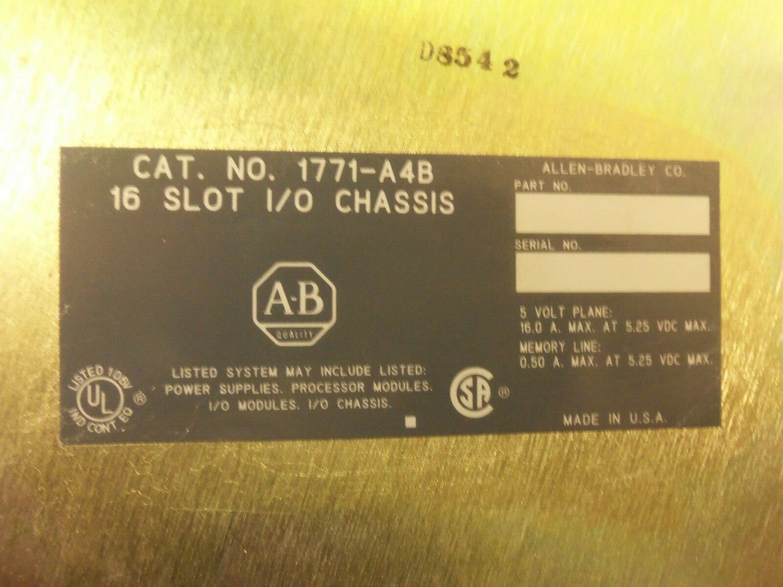 Allen Bradley 1771-A4B 16 Slot I/O Chassis KMGM