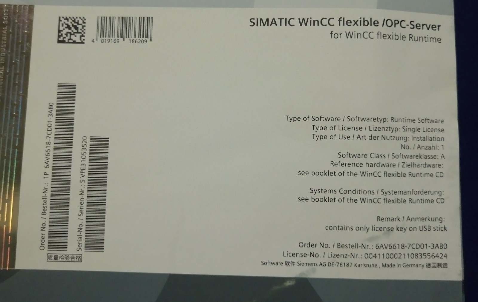 Siemens 6AV6-618-7CD01-3AB0 WINCC FLEXIBLE /OPC-SERVER FUER WINCC SOFTWARE