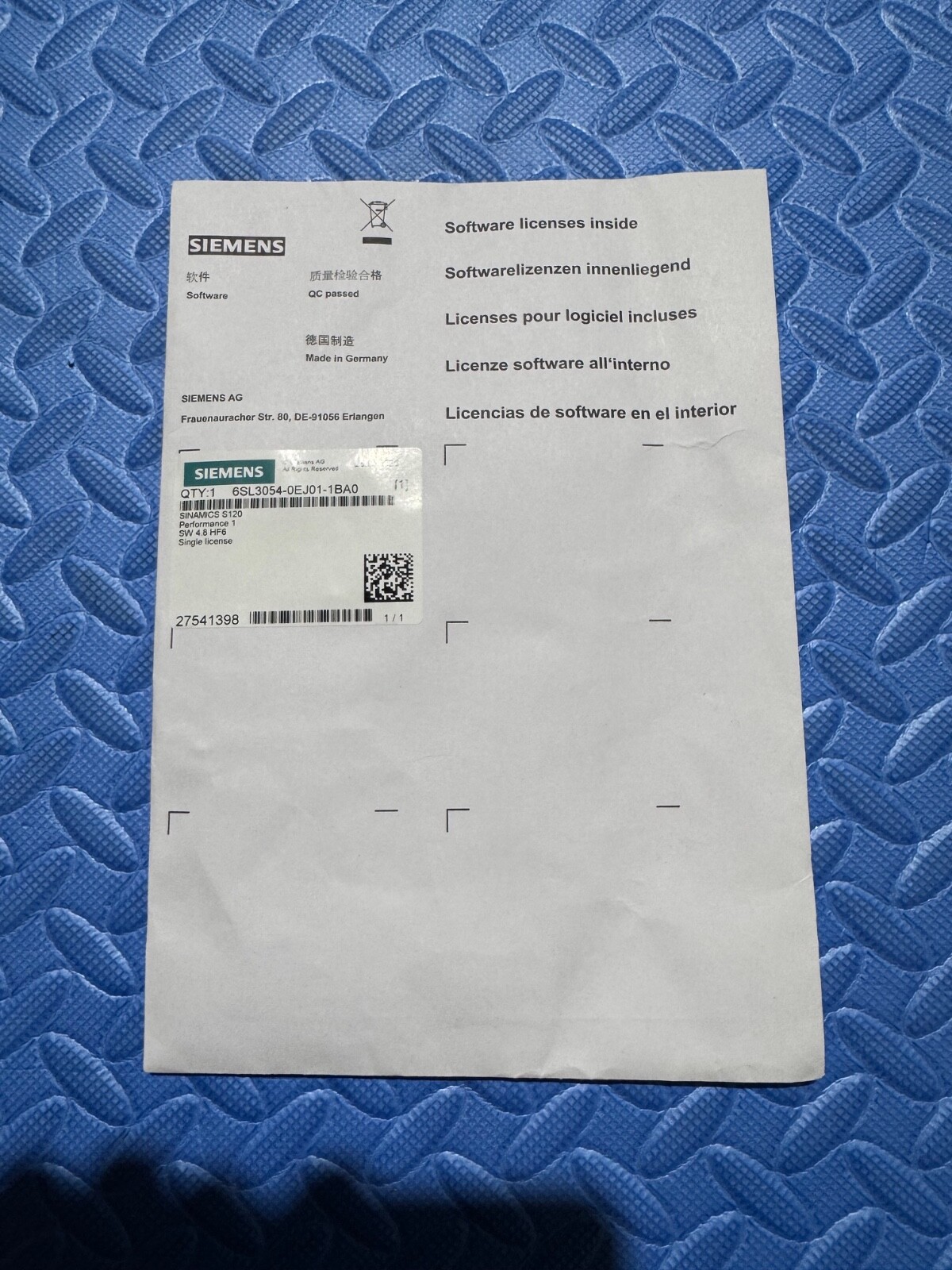 Siemens SINAMICS S120 Performance 1 SW 4.8 HF6 , 6SL3054-0EJ01-1BA0 New
