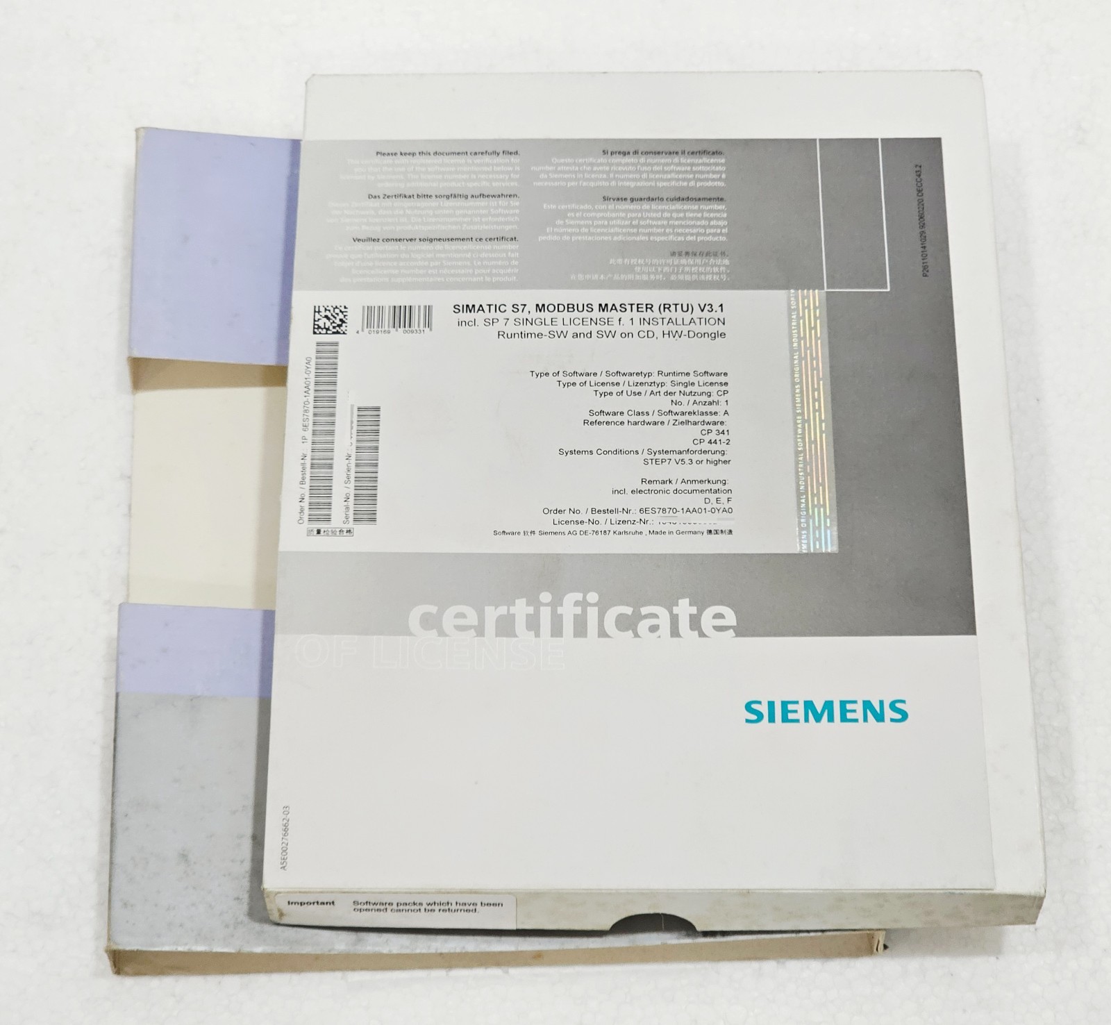 SIEMENS SIMATIC S7, MODBUS MASTER (RTU) V3.1 6ES7870-1AA01-0YA0 Software #1