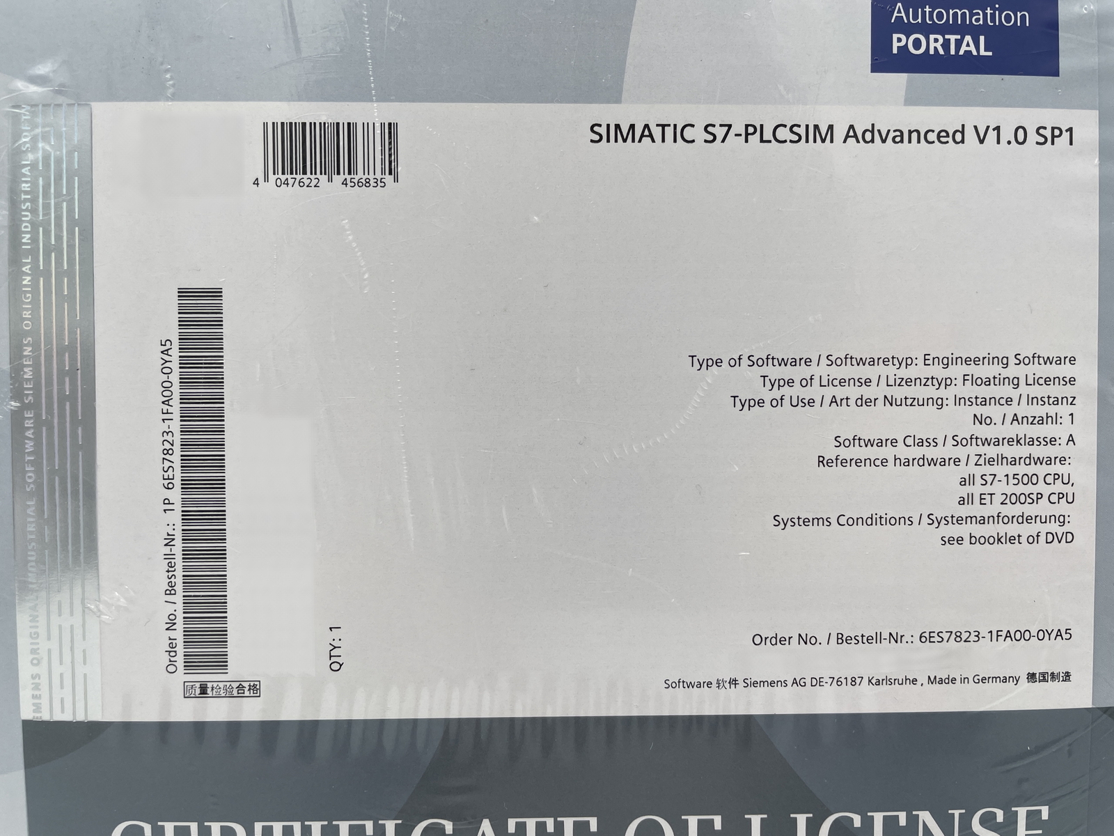 PLCSIM Advanced V1.0 6ES7823-1FA00-0YA5 Siemens SIMATIC S7 6ES7 823-1FA00-0YA5