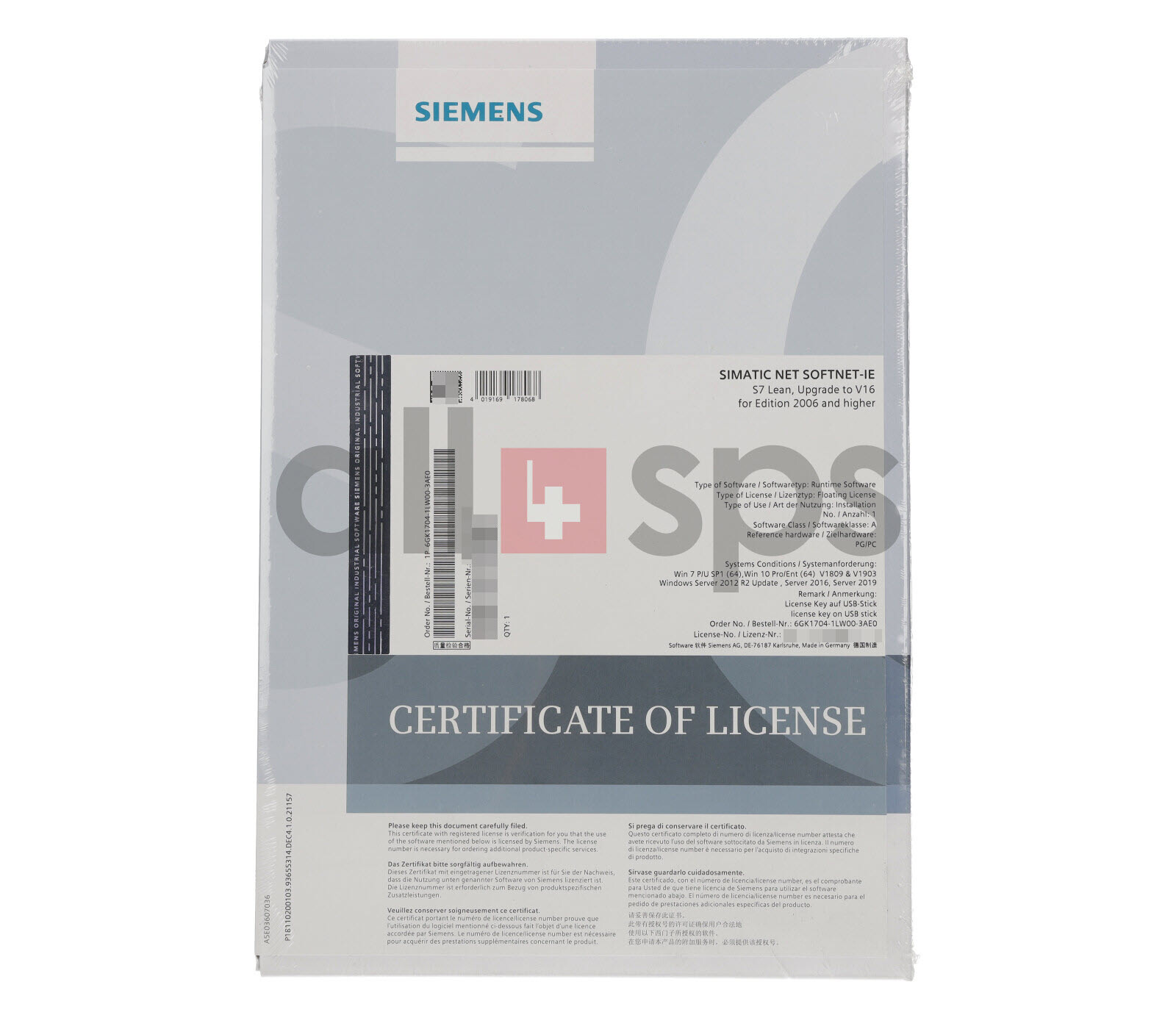SIMATIC NET IE SOFTNET-S7 LEAN UPGRADE V16 AB EDITON 2006 SW, 6GK1704-1LW00-3AE0