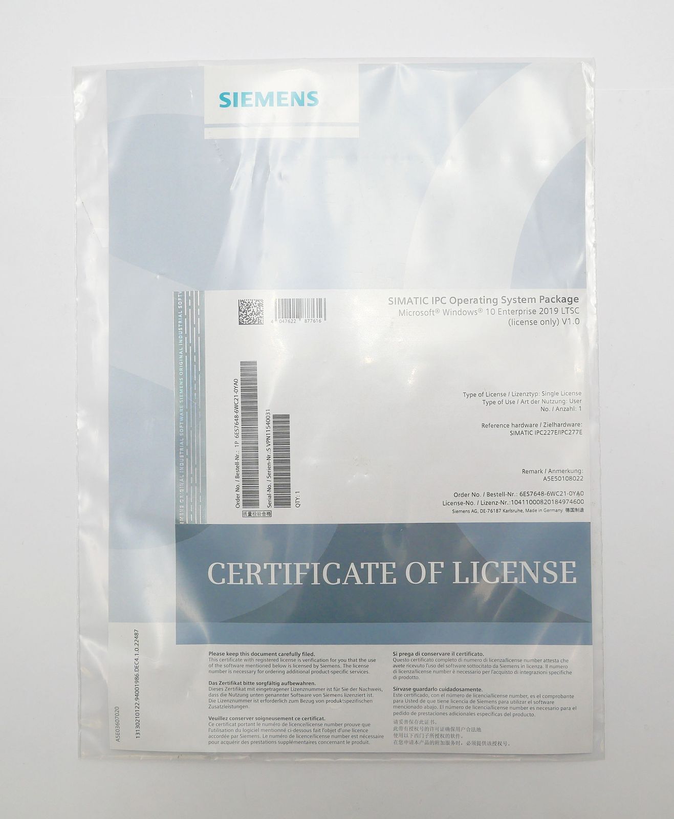 Siemens Simatic S7 6ES7648-6WC21-0YA0 V1.0 IPC Operating System Package -sealed-
