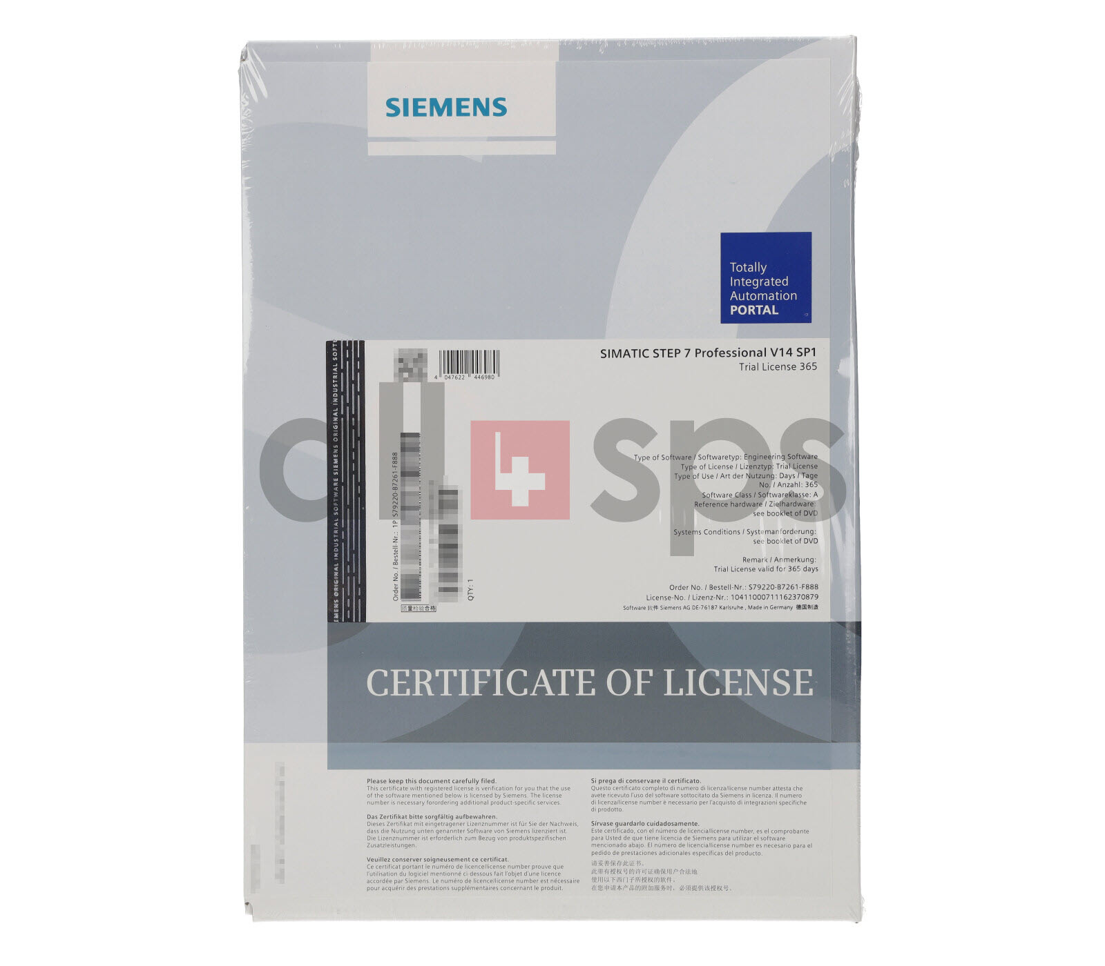 SIMATIC STEP 7 PRO V14 SP1 ENGINEERING TRIAL365 LICENSE , S79220-B7261-F888 (NS)