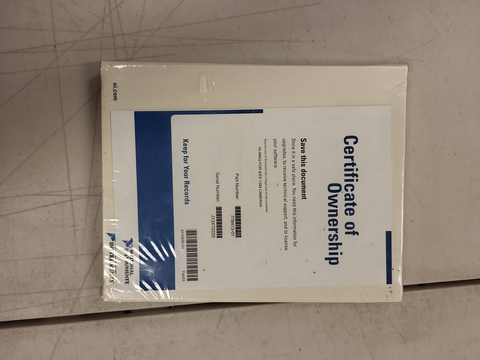 NI IMAQ IEEE 1394 Cameras Software National Instruments Certificate Ownership