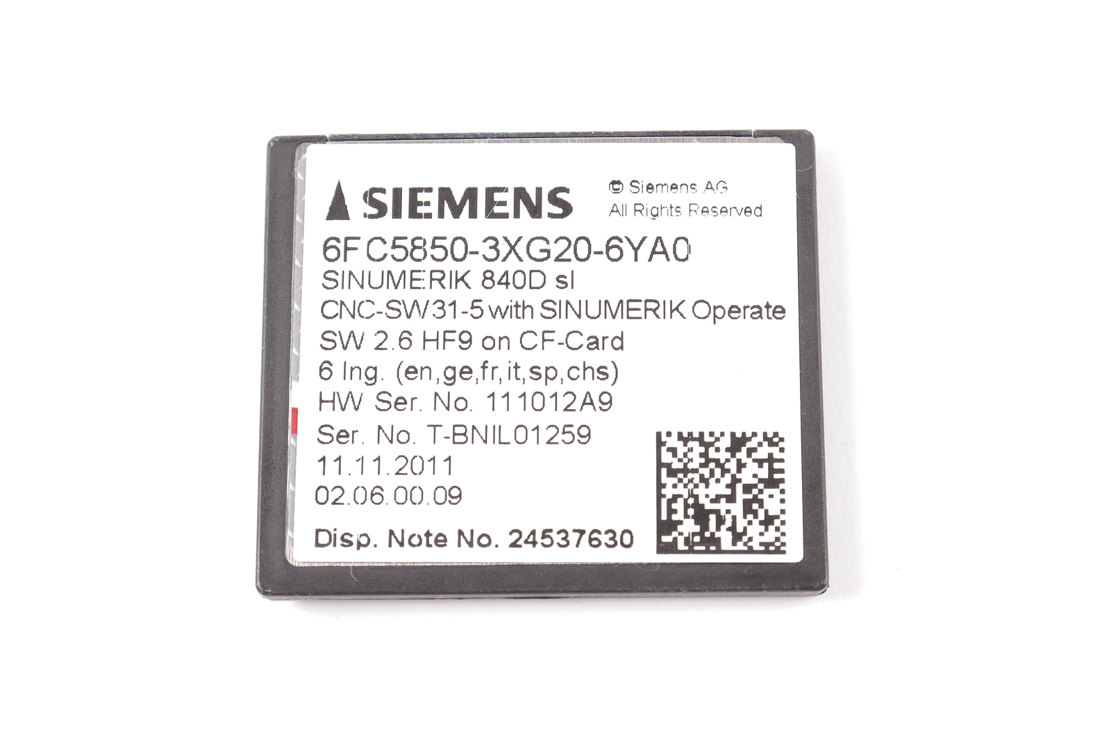 Siemens SINUMERIK 840D 6FC5850-3XG20-6YA0 SLCNC-Software 31-5 #70958